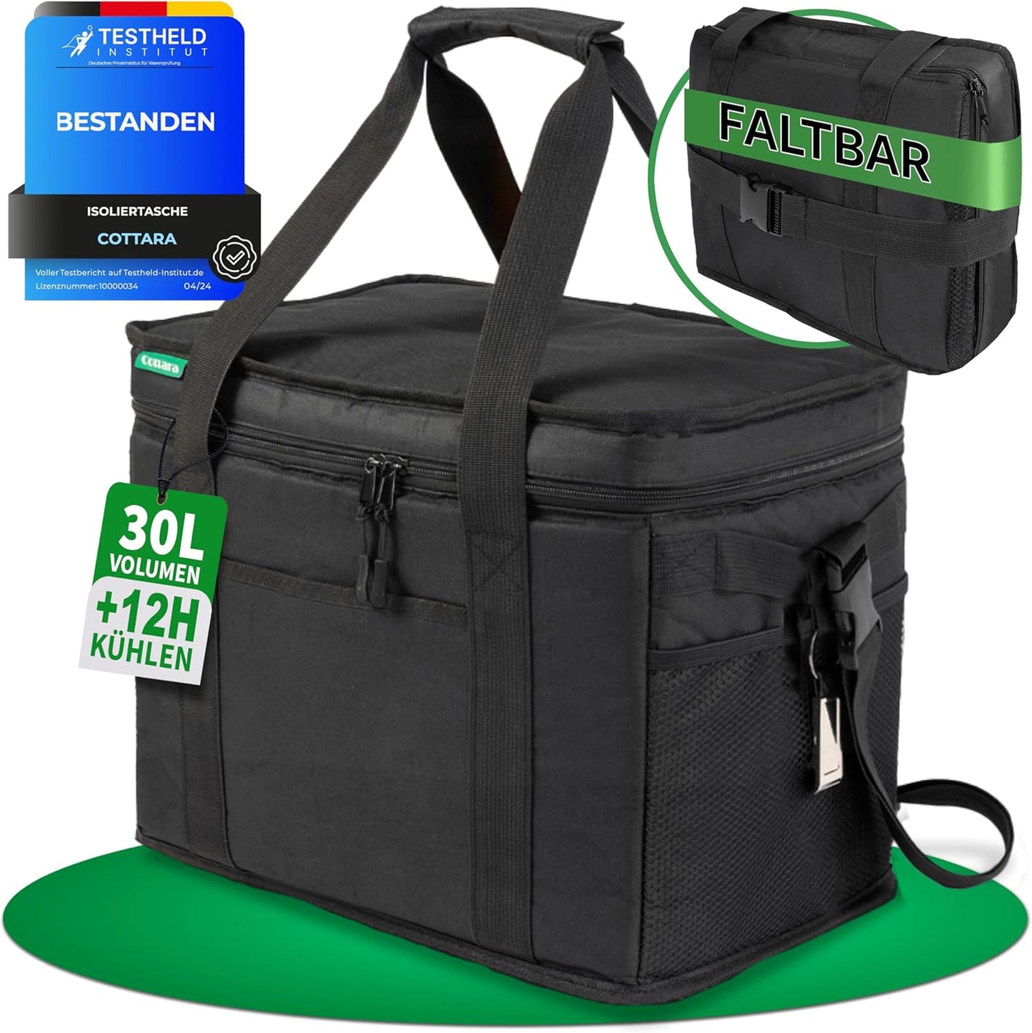 Auslaufsichere Kühltasche, 30 L Schwarz