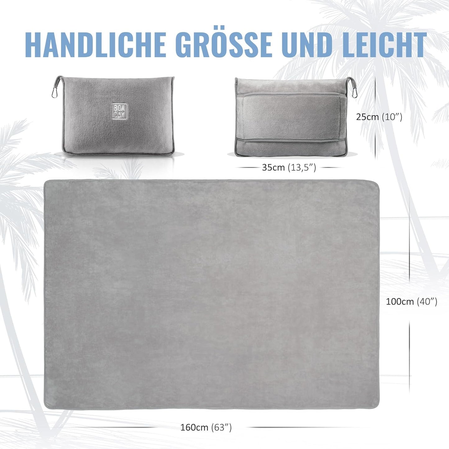 2-in-1 Reisedecke mit Rucksackclip, Grau