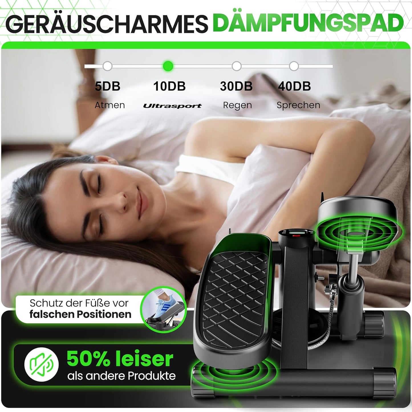 2-in-1 Mini Stepper mit Power Ropes und Display, Mini-Auf-/Ab-Schrittmotor
