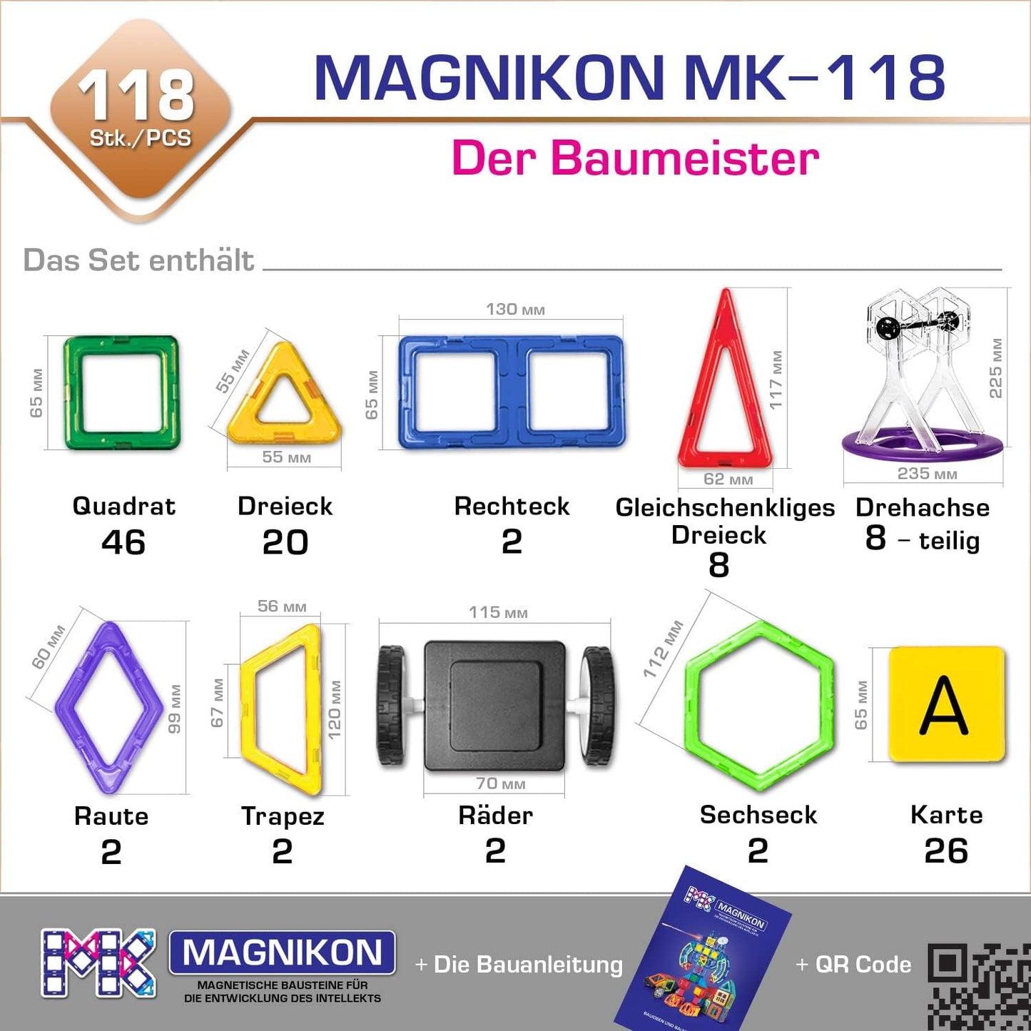 118-teiliges Magnetische Bausteine-Set