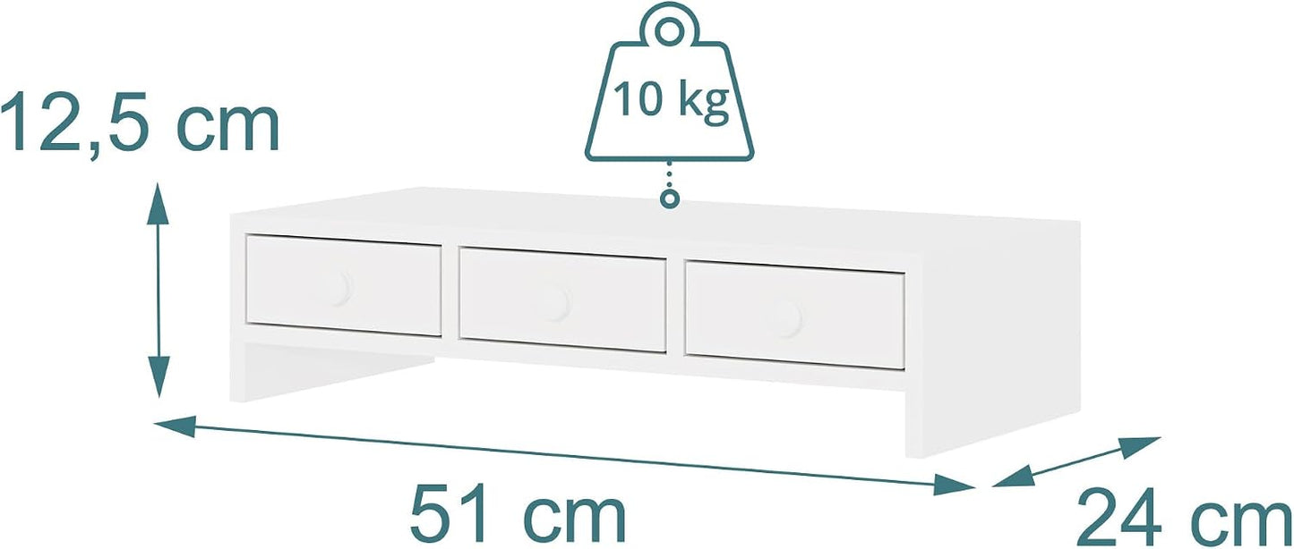 Monitorständer mit 3 Schubladen, weiss