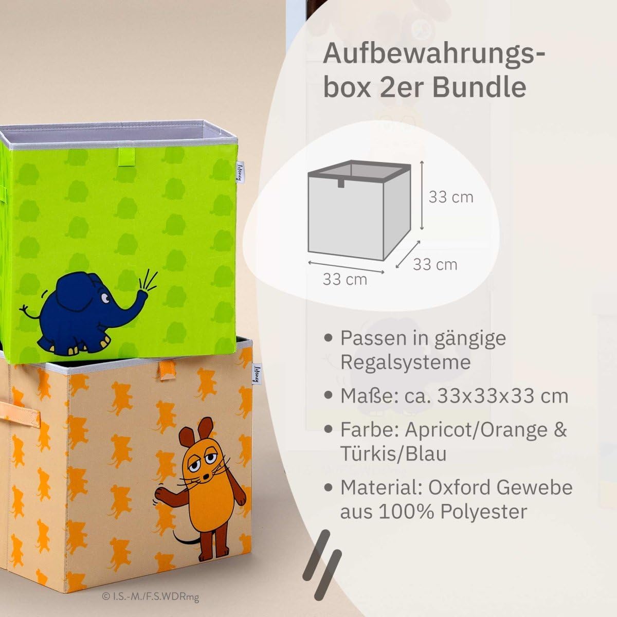 2-teiliges Aufbewahrungsboxen-Set mit Maus & Elefant, Groß 2er Bundle