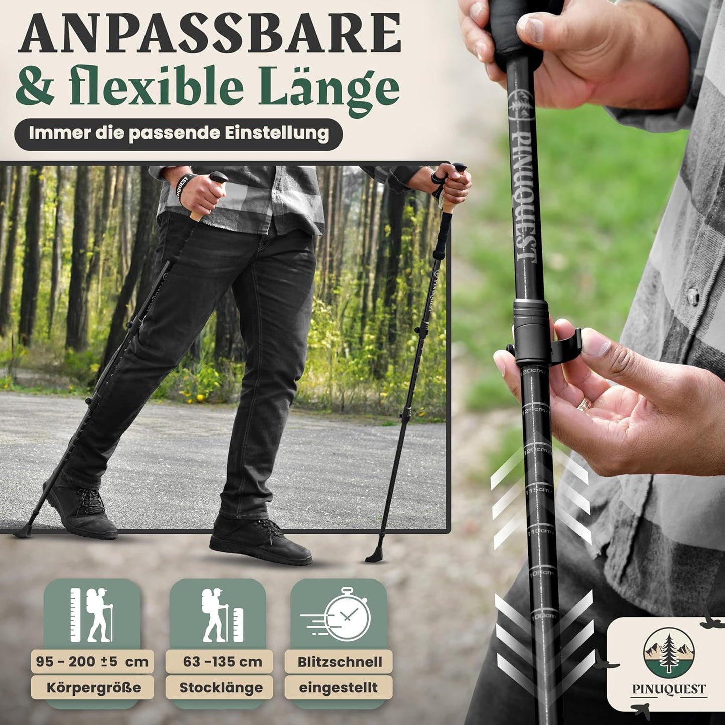 2 x Teleskop-Wanderstöcke, Aluminium - Schwarz