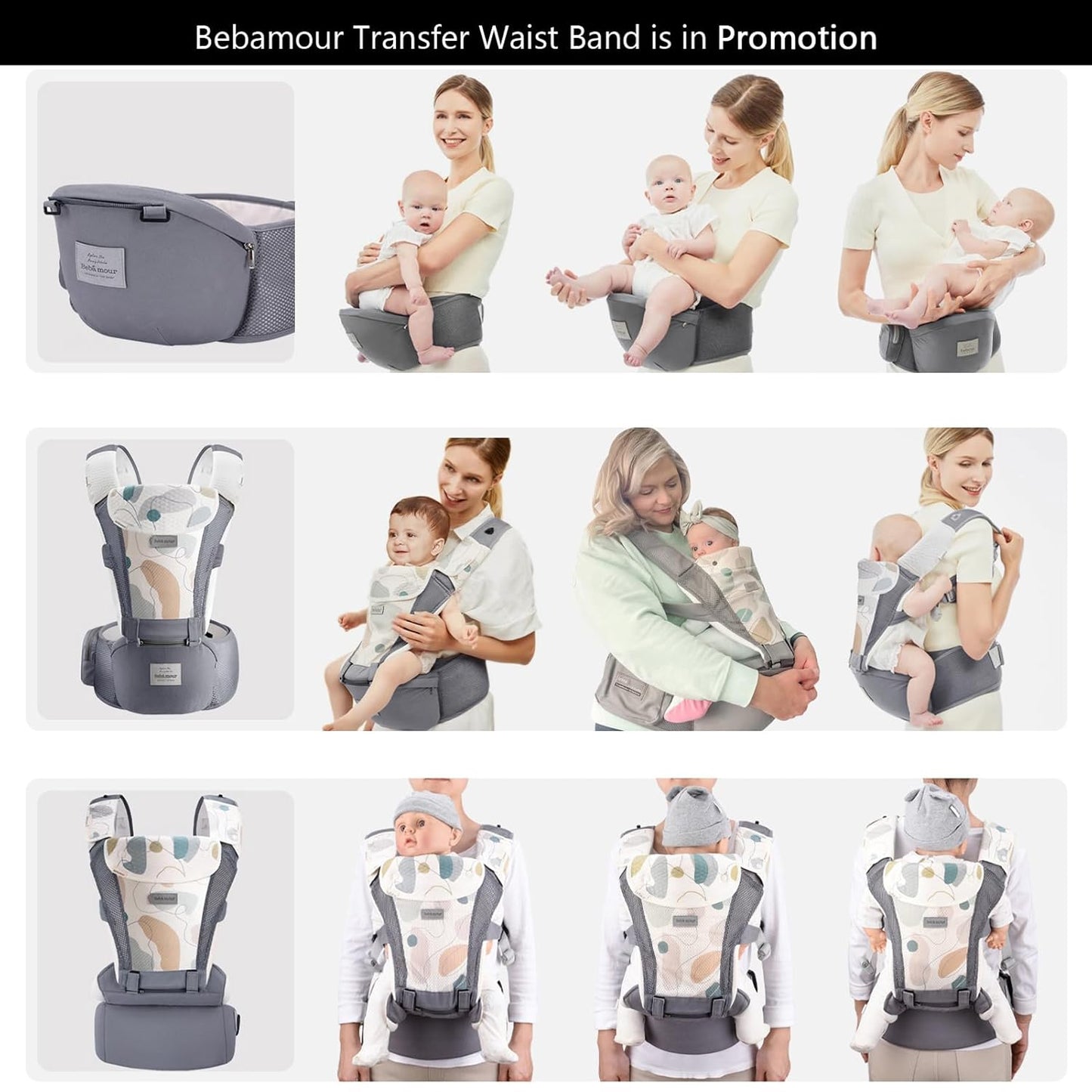 Babytrage mit Hüftsitz, 01 Air Grey with Extender