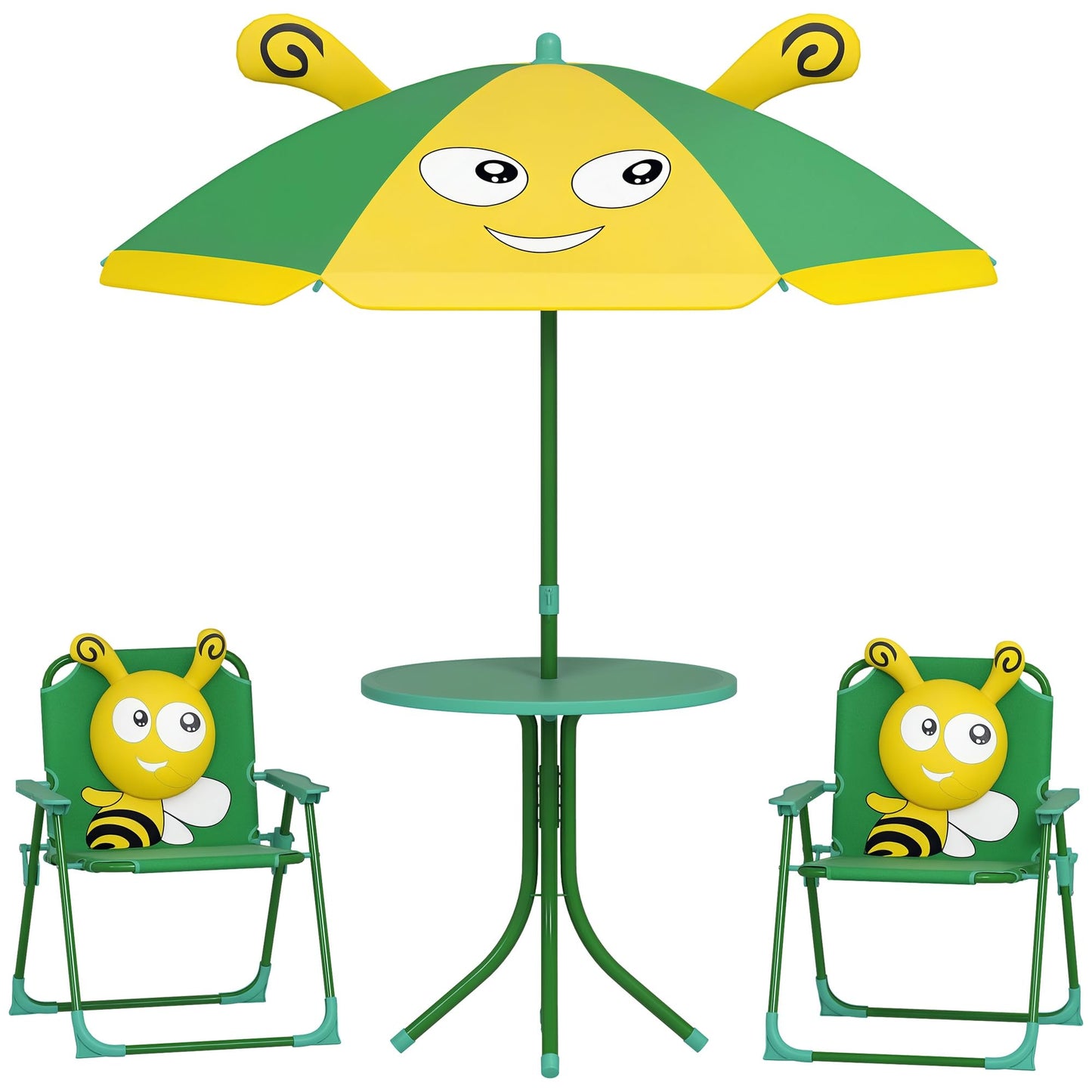 Kindersitzgruppe mit Tisch und Klappstühlen, Dunkelgrün-bienenmuster