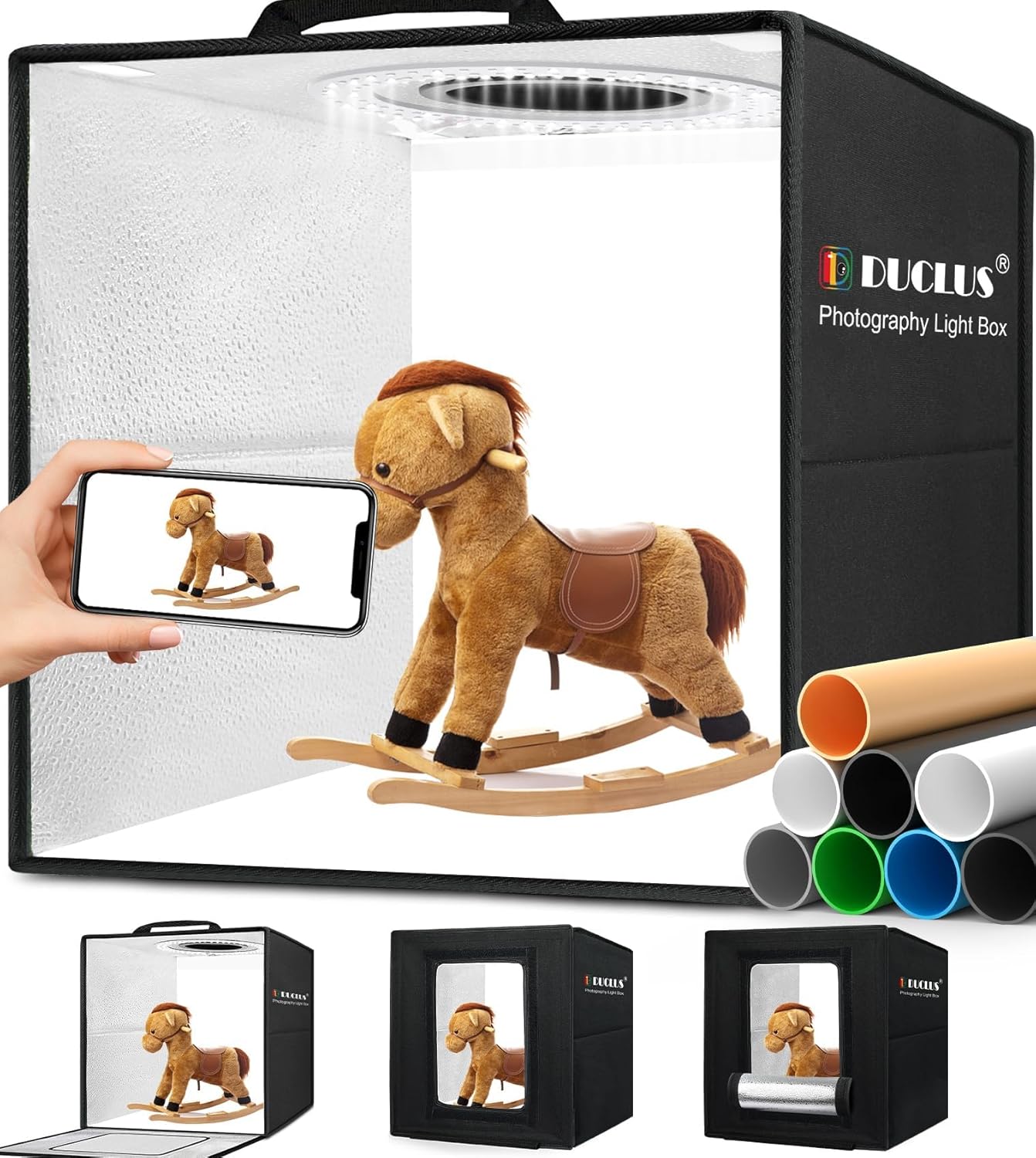 Faltbare Fotobox mit dimmbaren LEDs, 30x30x30cm