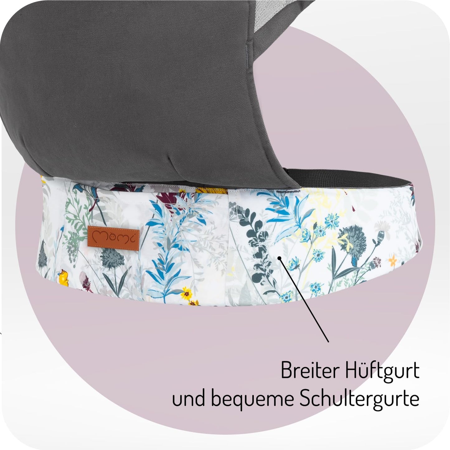 Babytrage für 2 Tragepositionen mit Kapuze und einer Köpfchenstütze, Fleurs