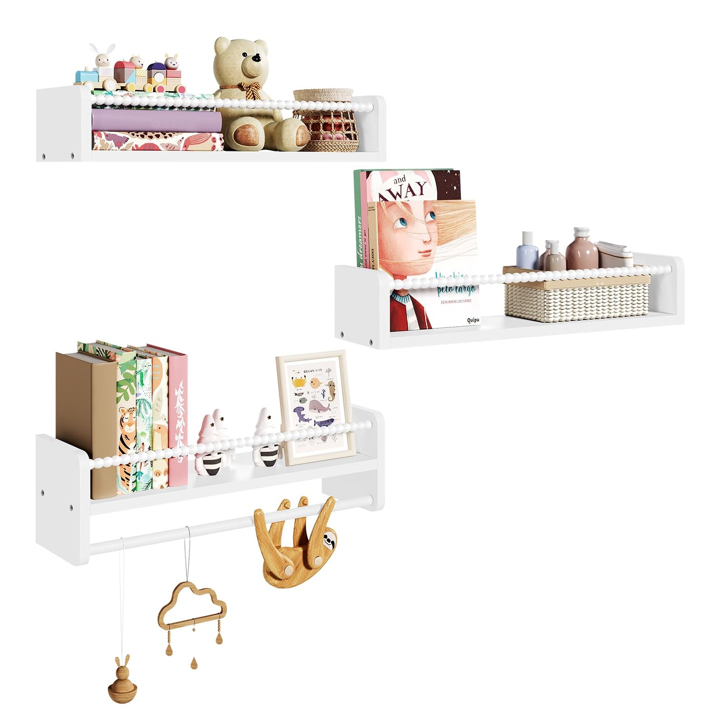 3er-Set Kinderbücherregal Wand, 50 x 15 x 14 cm Weiss