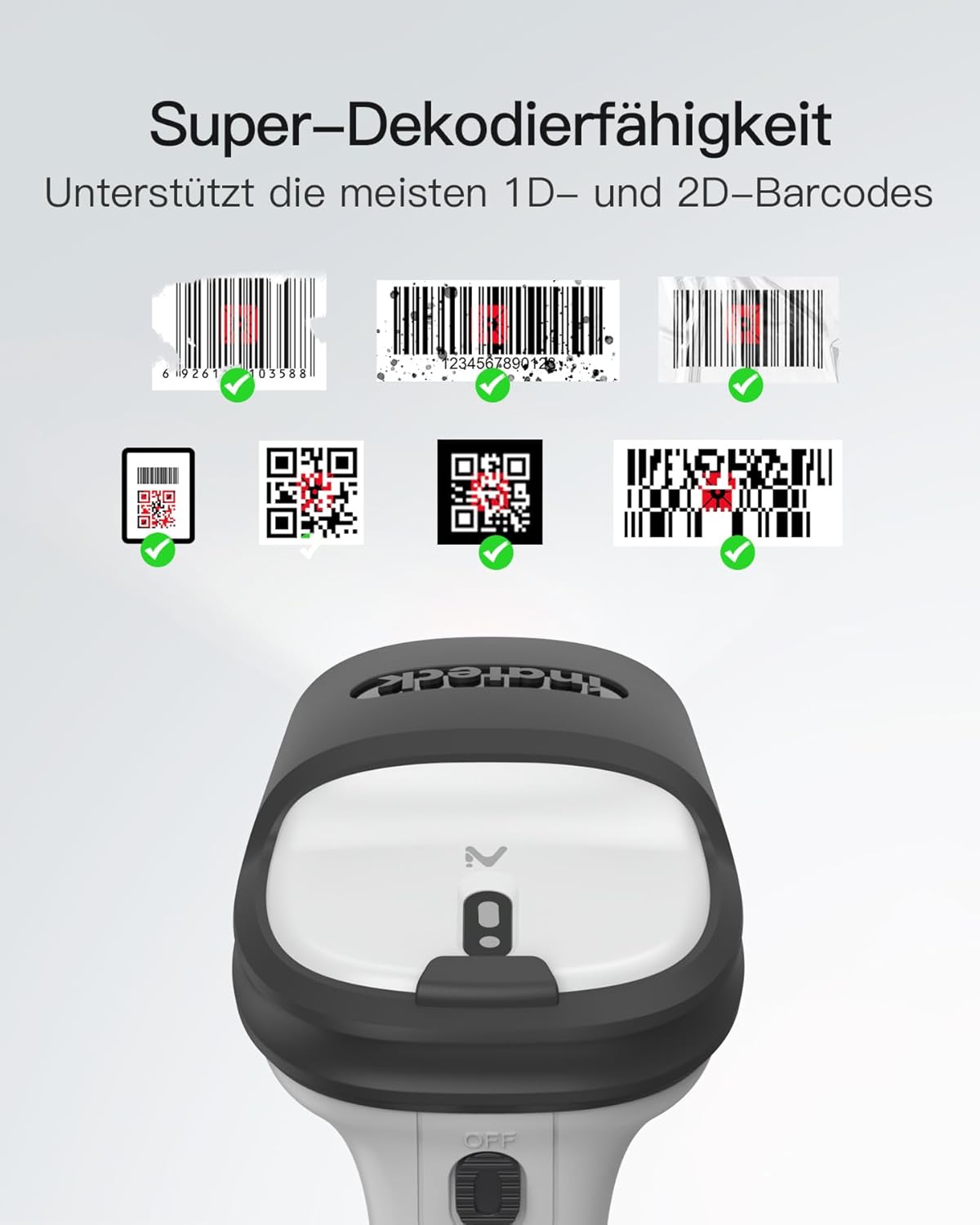 BCST-72 Barcode-Scanner 2D Bluetooth, kabellos mit AI APP & SDK, Grau