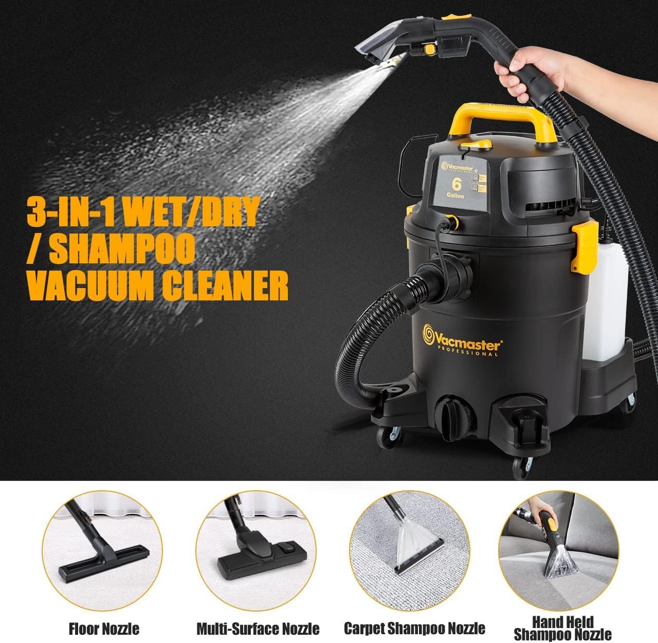 3-in-1 Waschsauger VK1323PFR mit Dual-Tank, 1300W 23L Schwarz