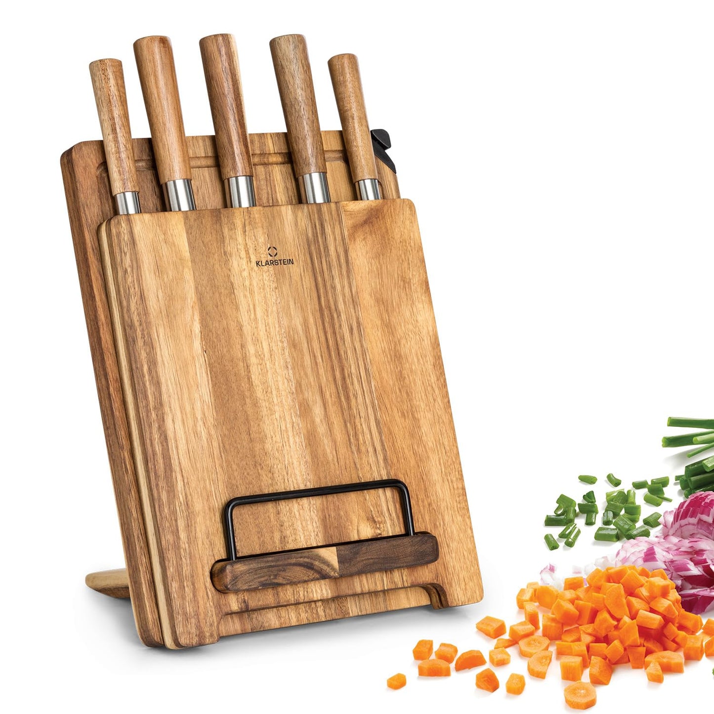 5-teiliges Küchenmesser-Set mit Messerblock und Schneidebretter