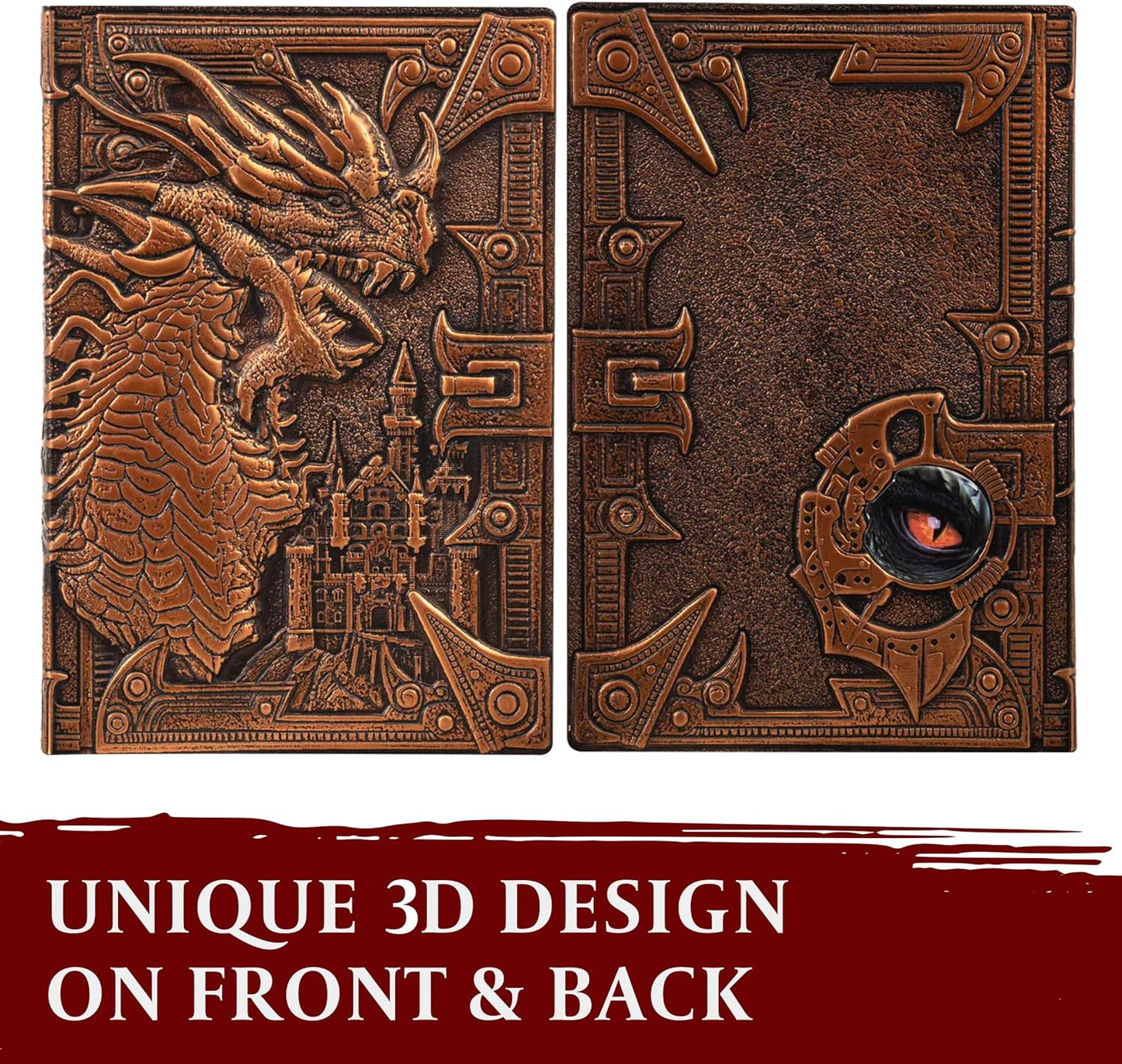 RPG Notizbuch mit 3D Drache Motiv & Stift, Drache Bronze