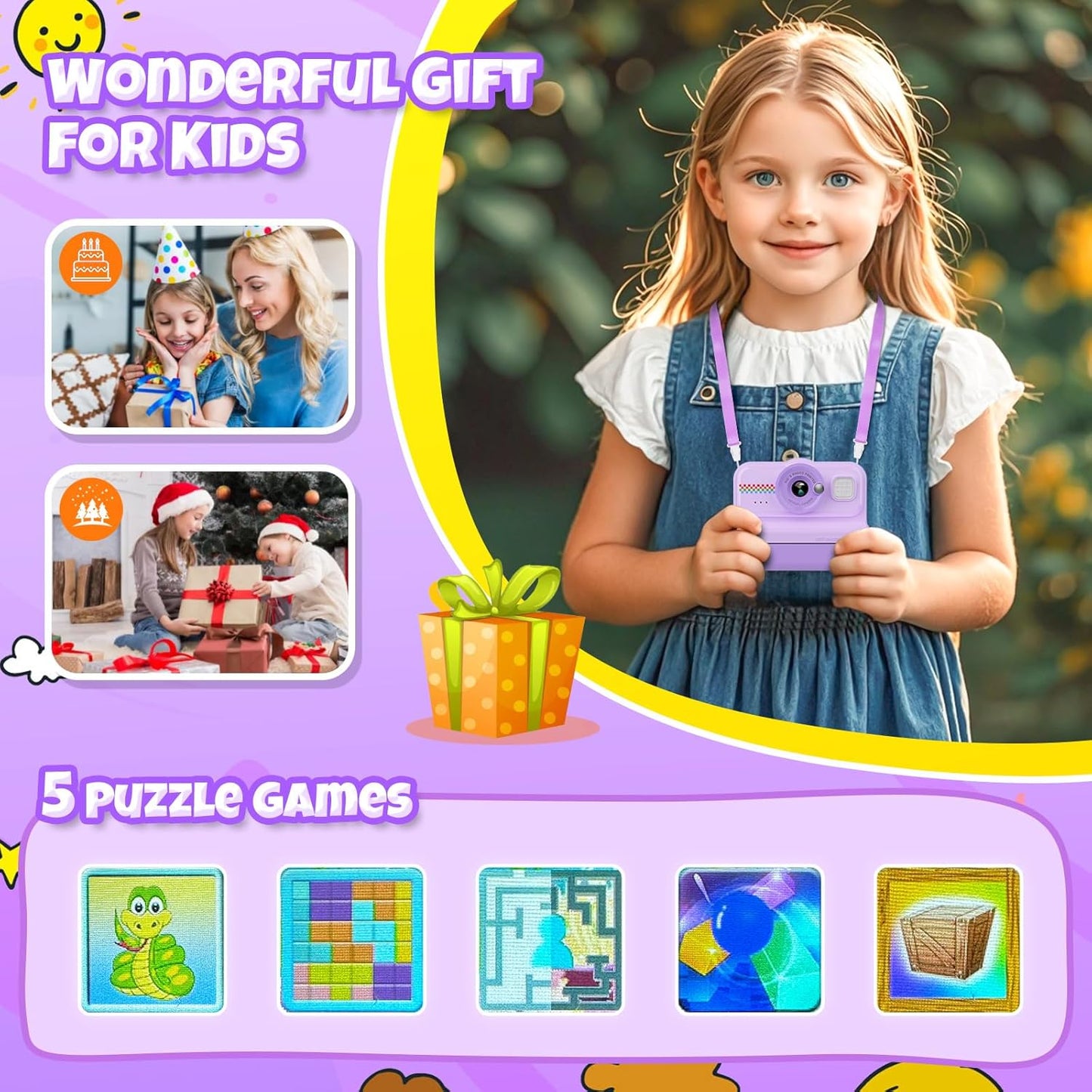 Kinder-Sofortbildkamera mit Zubehör, Purple