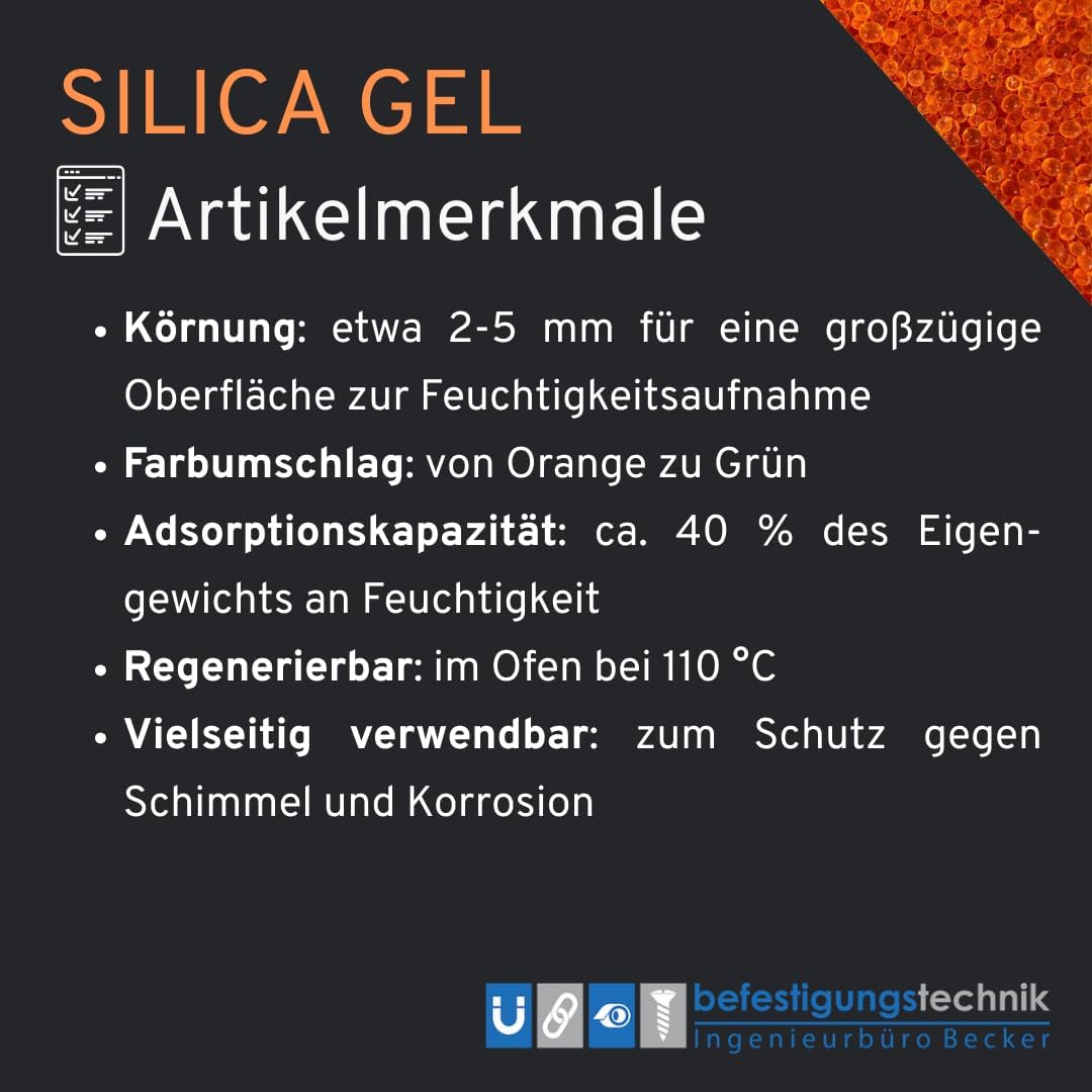 Silica Gel Trockenmittel mit Farbindikator, 2 kg (1er Pack)
