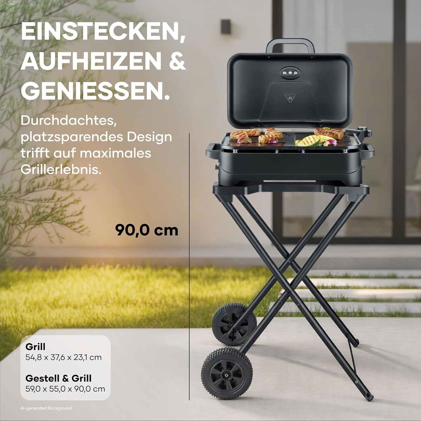 Stand- und Tischgrill PG 8598, Standgrill mit Abdeckung