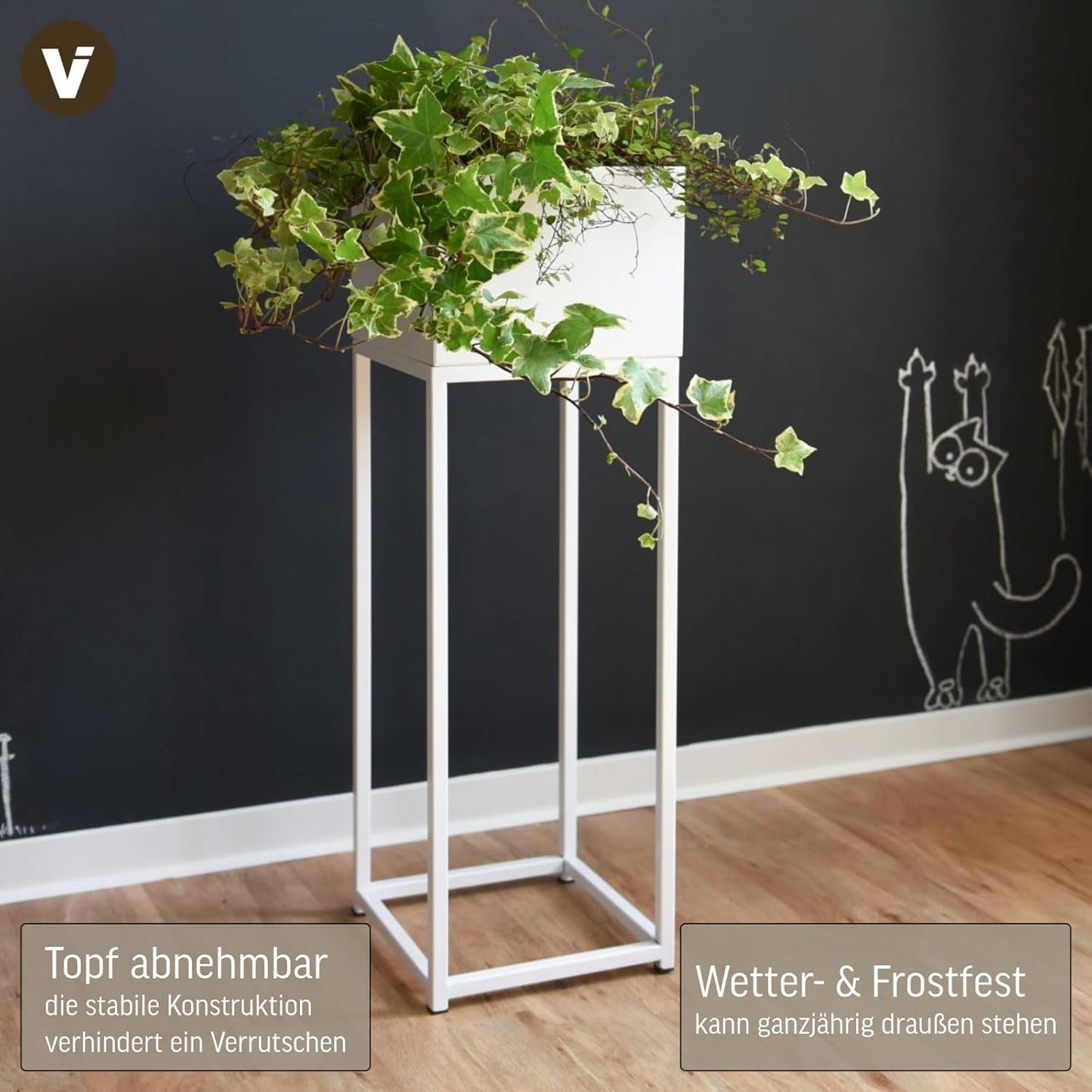 Elevate Square Blumentopf auf Ständer mit Beinen, Weiss Matt, 79x25x25 cm Square