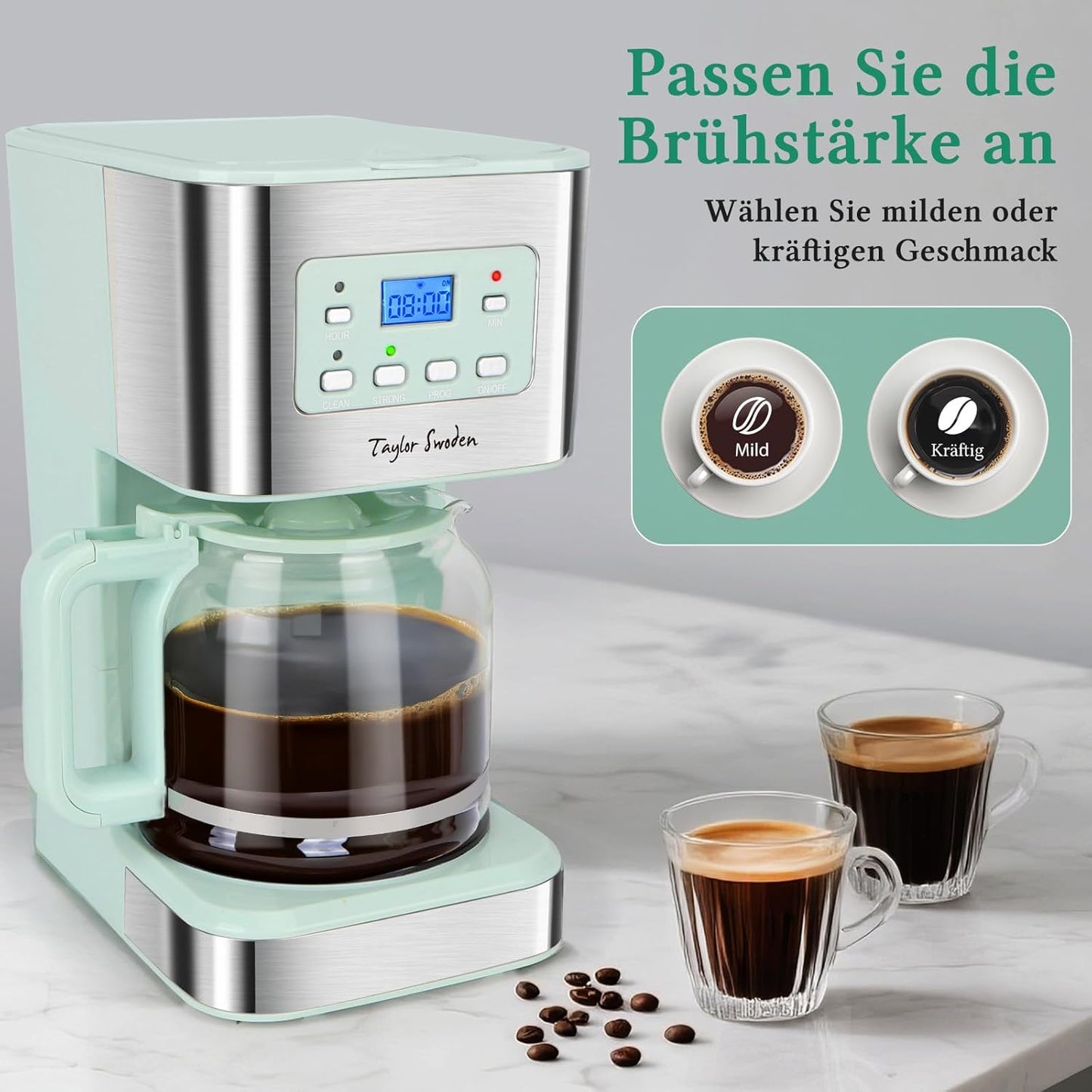 Kaffeemaschine mit Timer und Abschaltautomatik, Grün