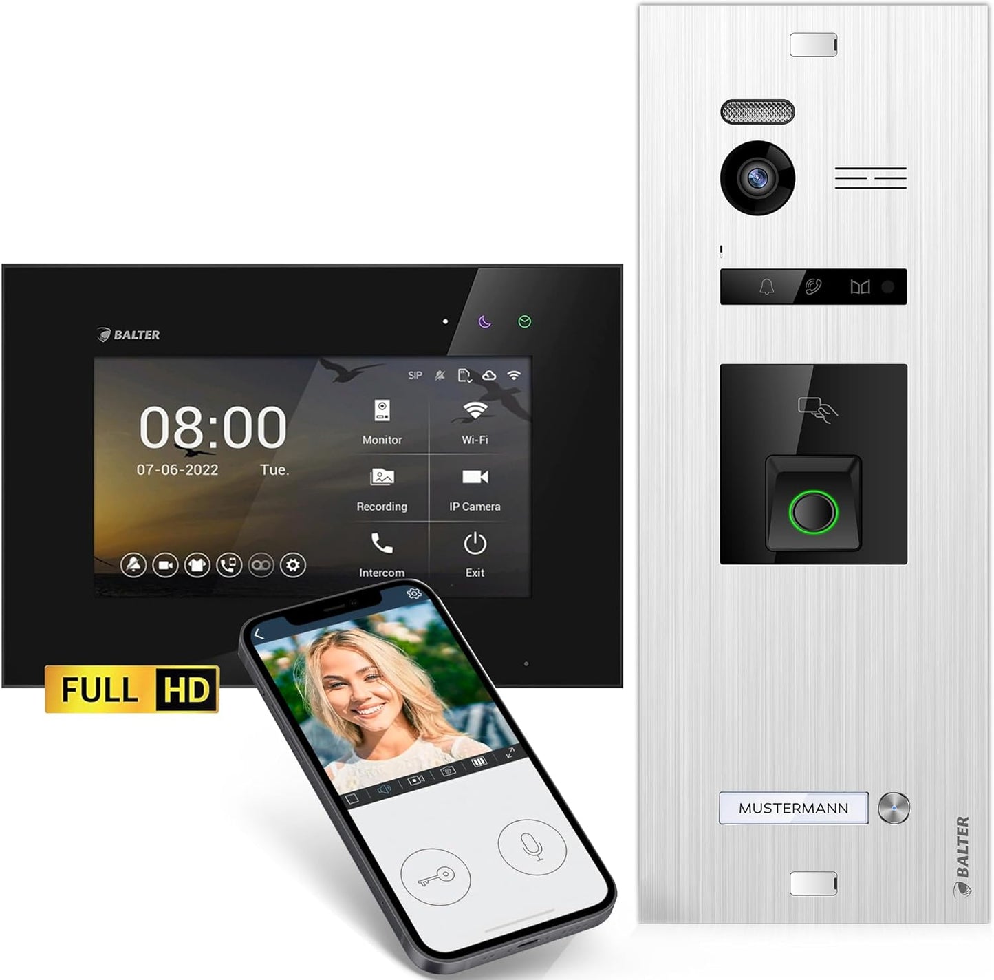 EVO-HD Video Türsprechanlage mit Fingerprint und App, 1 Monitor, Mit App D.silber/Schwarz