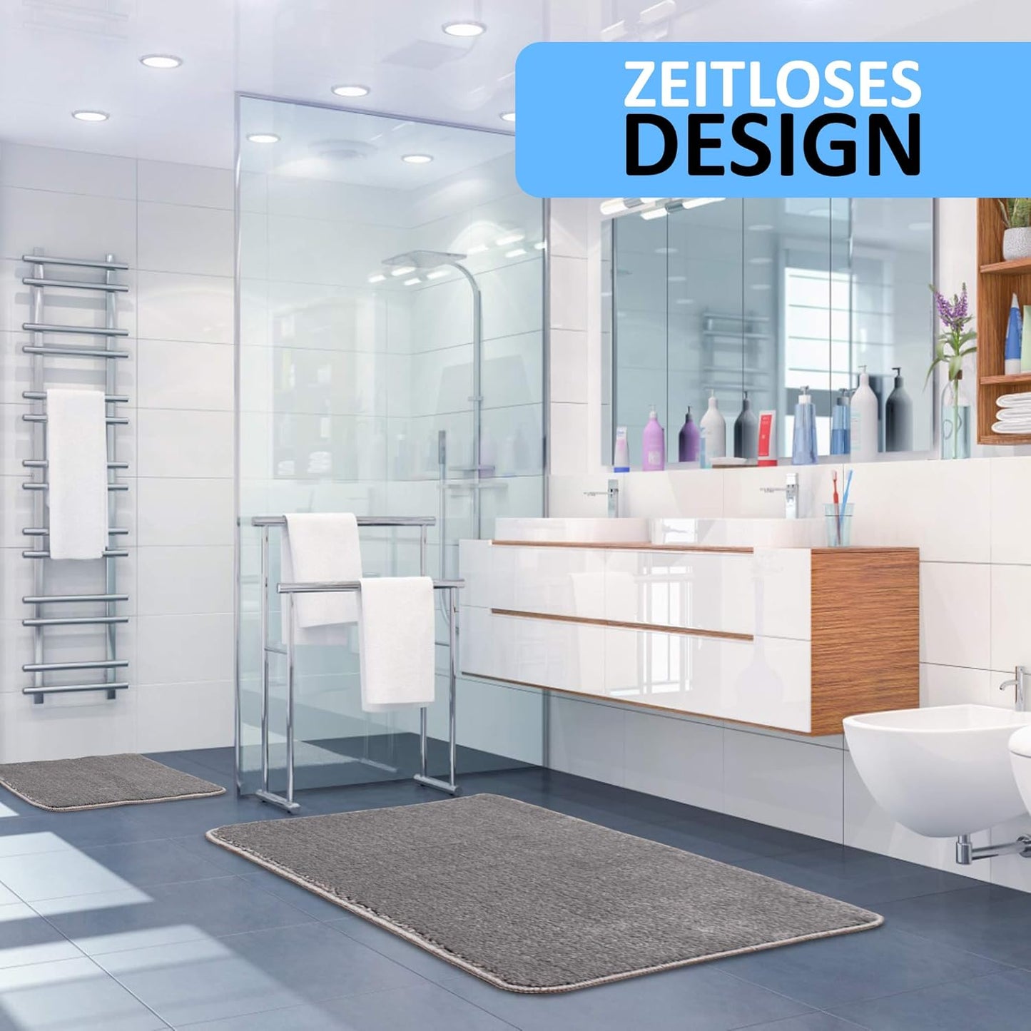 2er-Set Badematte, Grau 2 Set 50x80 cm + 40x50 cm