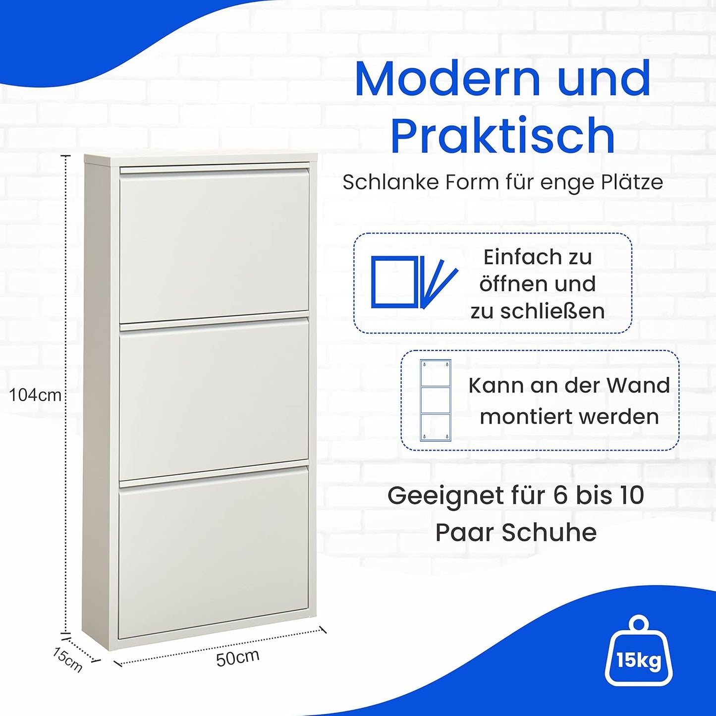 Schuhkipper mit magnetischer Abdeckung, 3 Klappen Weiß