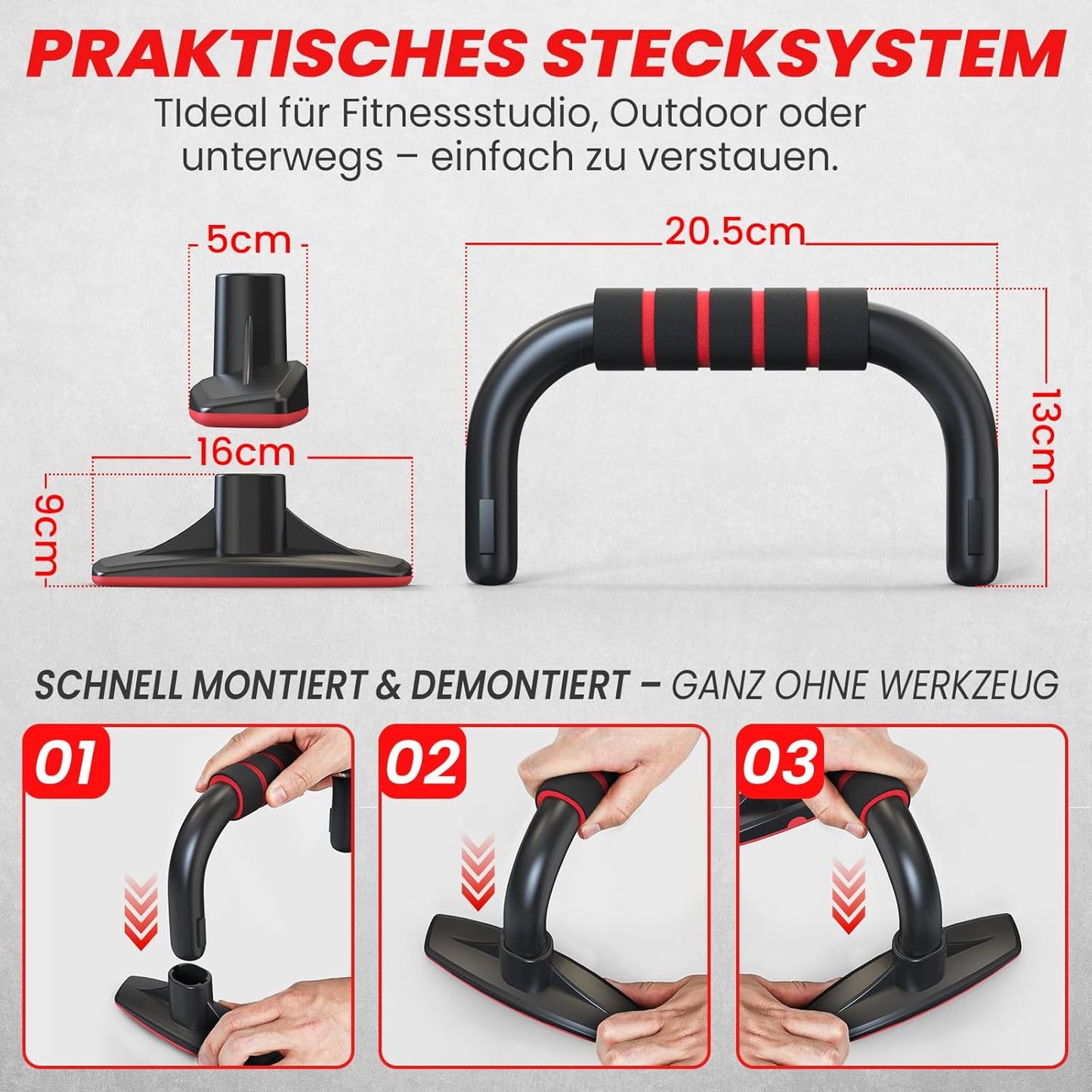 Push-up Bars mit rutschfestem Griff -Liegestützgriffe, Rot