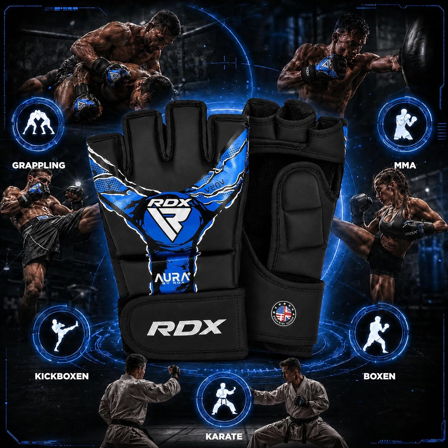 Grappling MMA Sparring Handschuhe, Black/Blue M