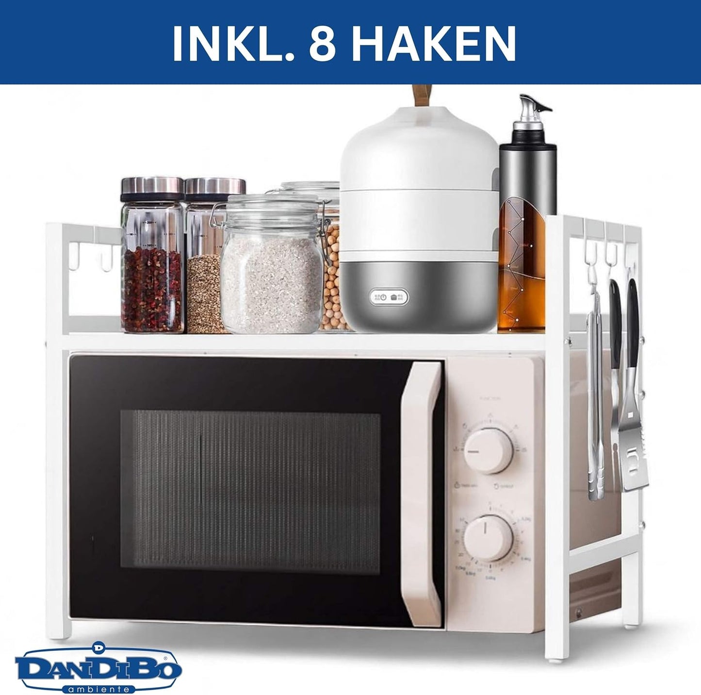 Verstellbares Mikrowellenregal 2-stufig, Weiss 2 Stufig / Höhe 46 cm