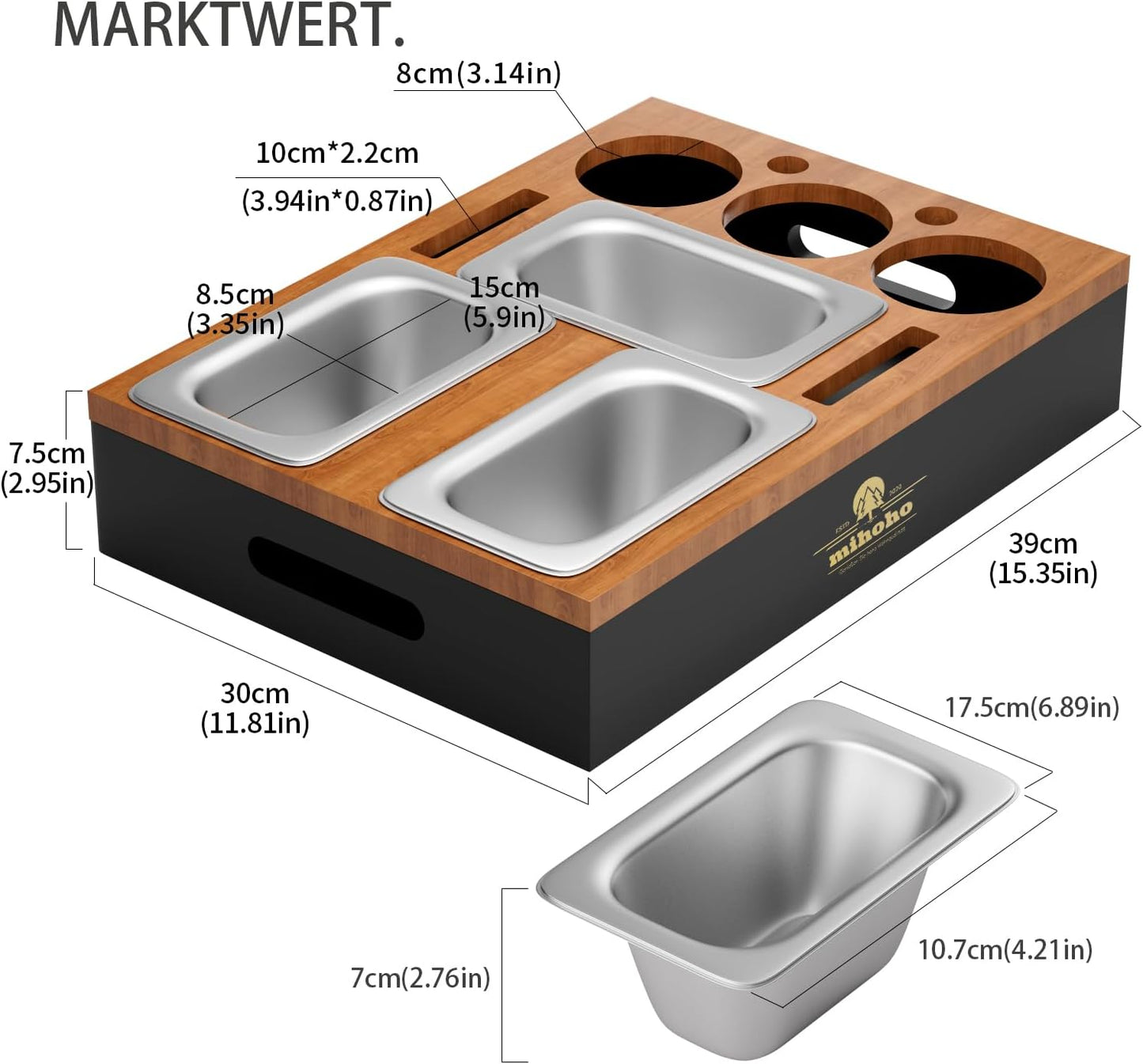 Sofa Organizer mit Snackschalen und Ablagen, Holzfarbe