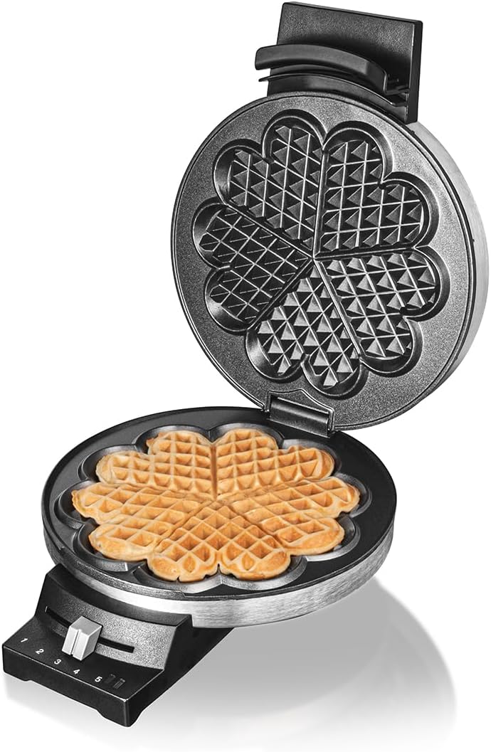 Waffeleisen 189 mit Herz-Design und Signalton, Doppelte Antihaftbeschichtung, Edelstahl