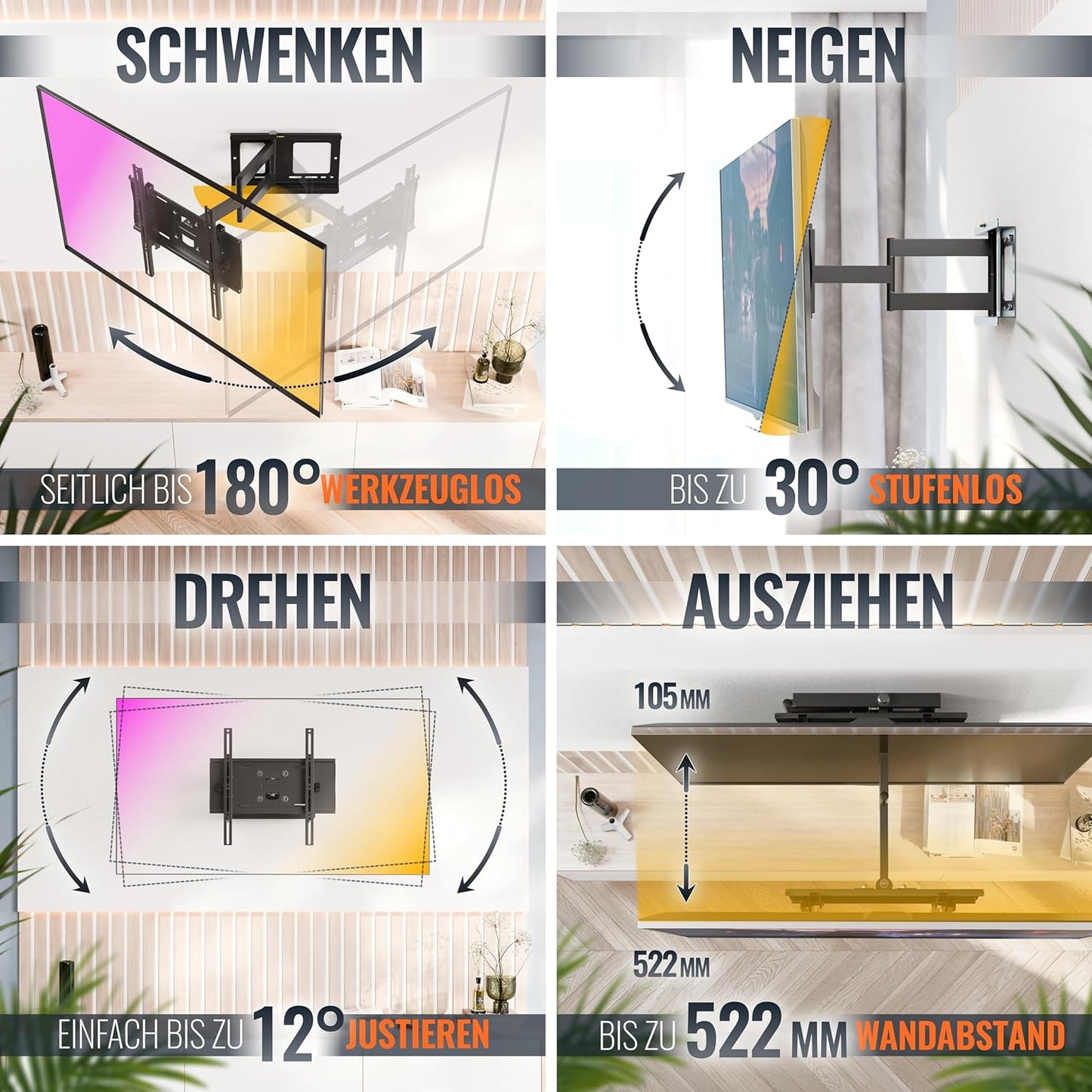 Schwenkbare TV Wandhalterung R23-S, 31-65 Zoll, neigbar, TV Wandhalterung R23-S