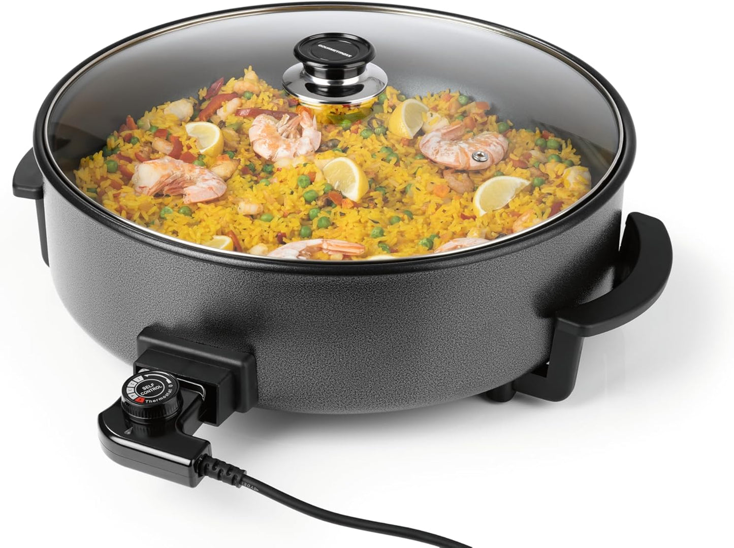 Elektrische Pizza-Pfanne mit Thermostat & Glasdeckel, ⌀ 42 cm | 8 Liter