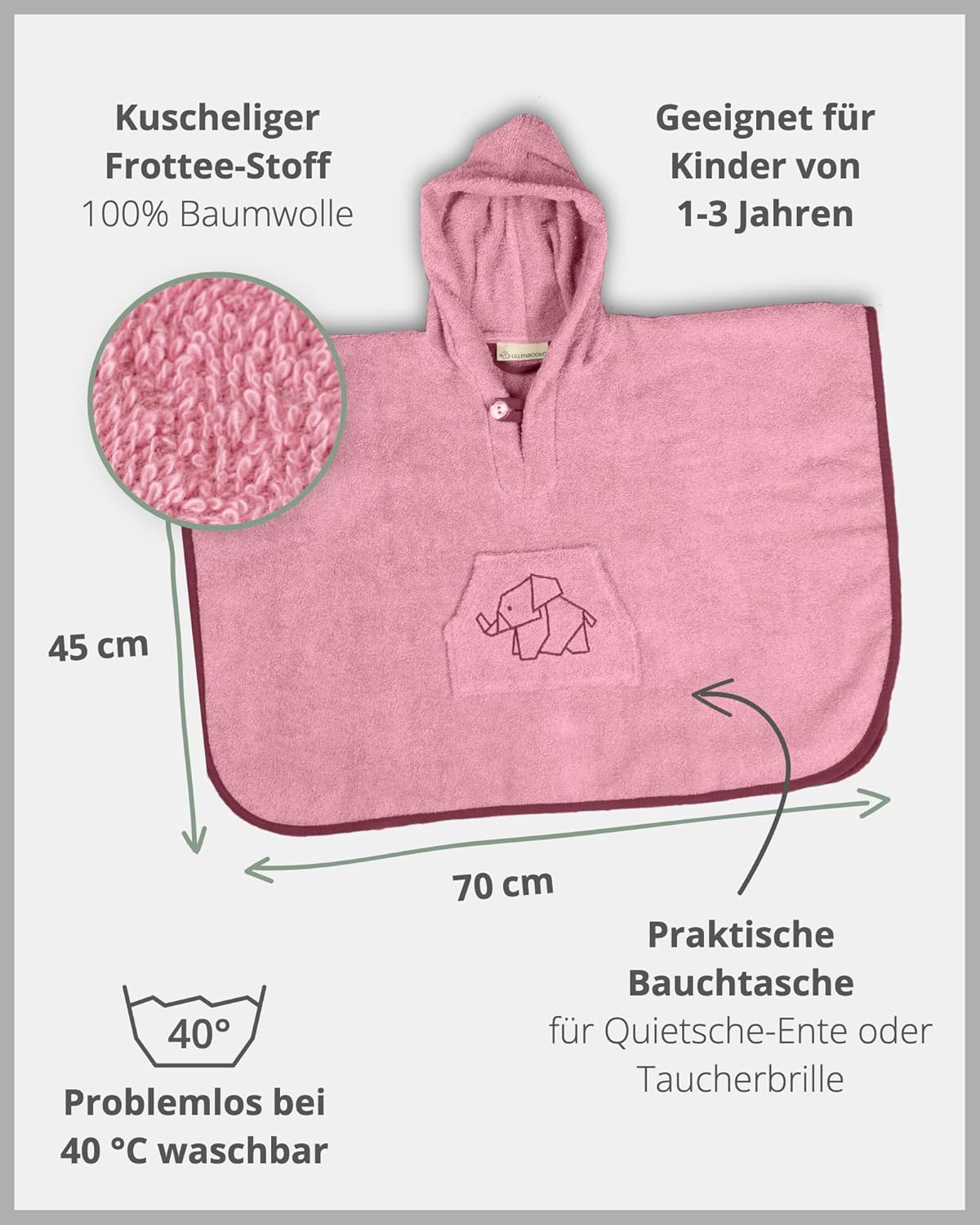 Badeponcho für Babys und Kleinkinder, Rosa Badeponcho