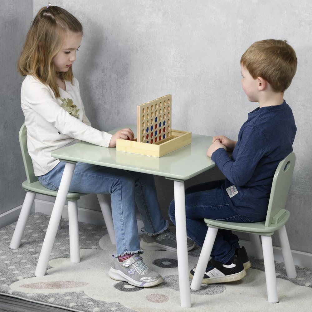 Kindertisch mit 2 Stühlen, Weiss, Grün