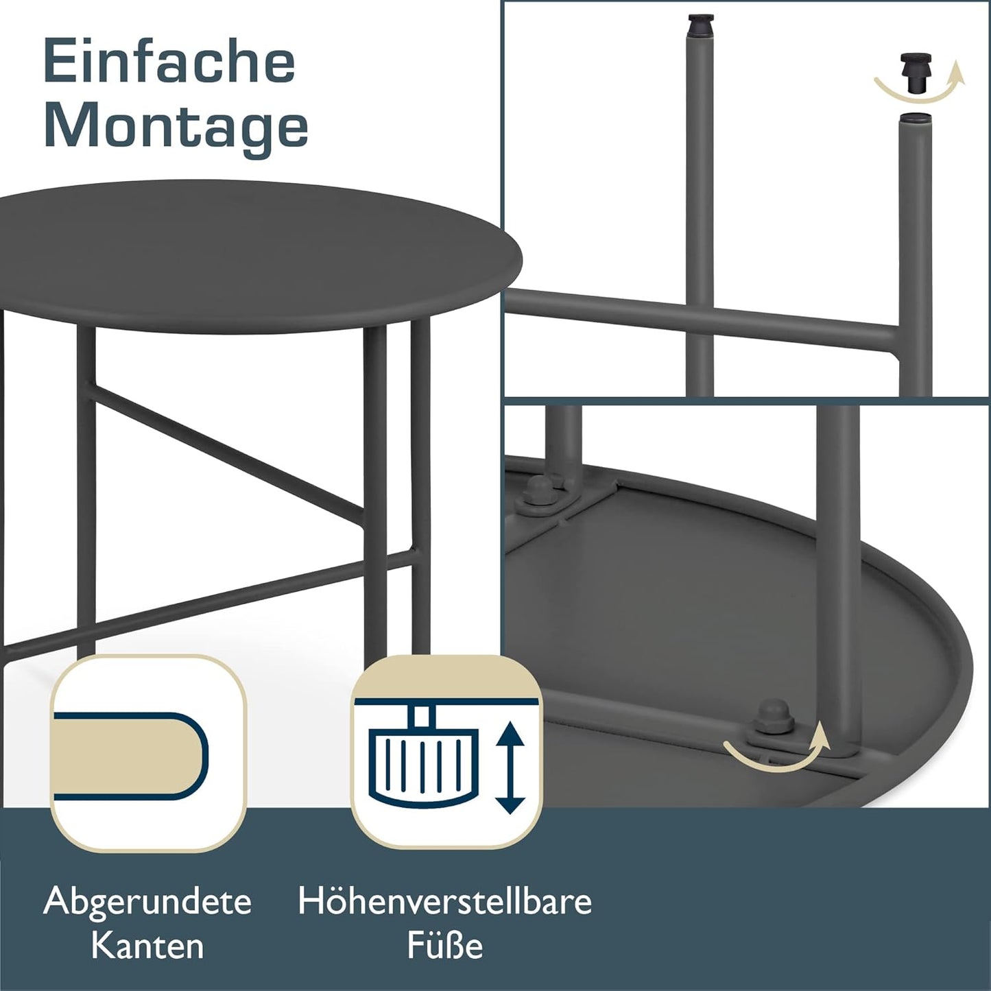 Runder Beistelltisch, Tischplatte: Ø 44cm - Höhe: 46cm Schwarz