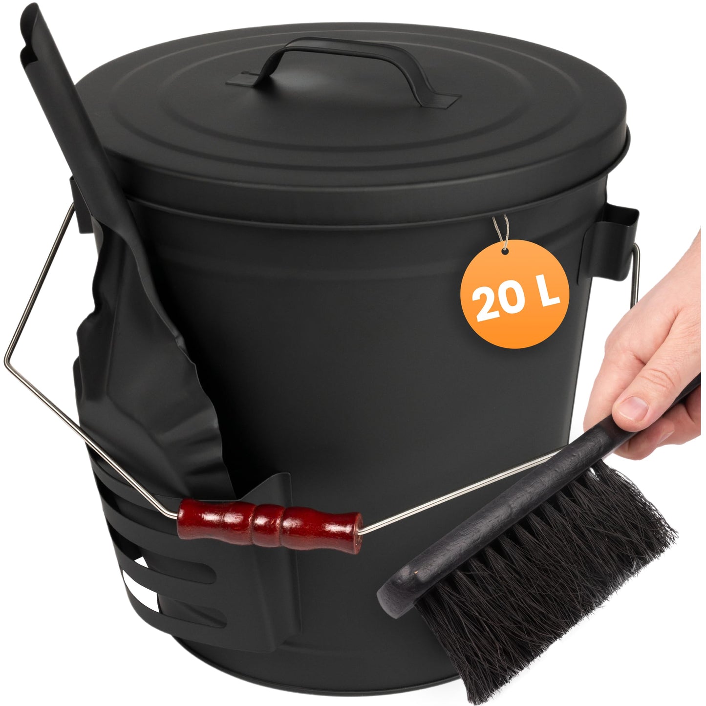 Ascheeimer Stromboli 20L, Bügel silber + Besen