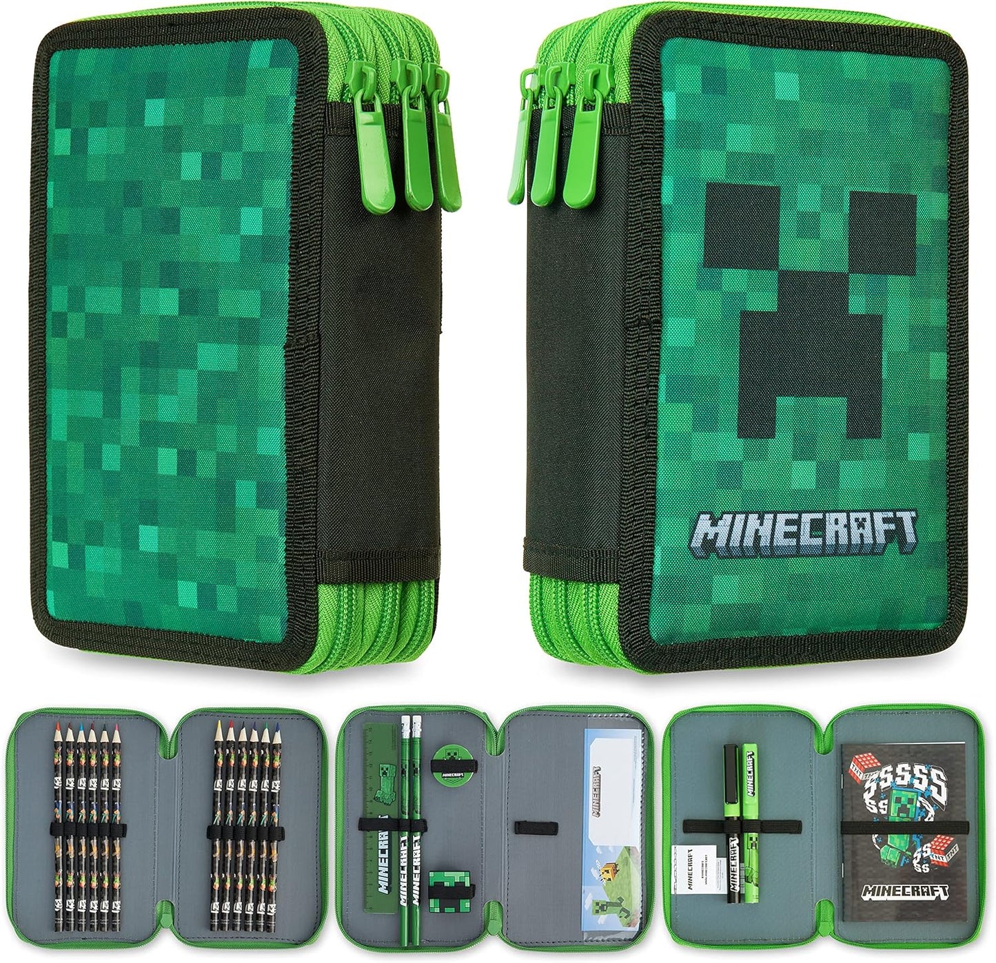 Federmäppchen mit Schreibwaren für Gamer, Grün Creeper