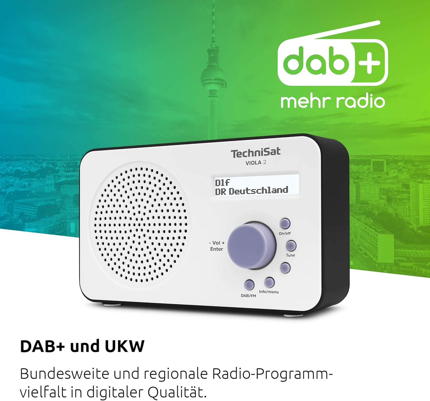 Tragbares DAB-Radio VIOLA 2 mit Kopfhöreranschluss, weiss/schwarz ; DAB+