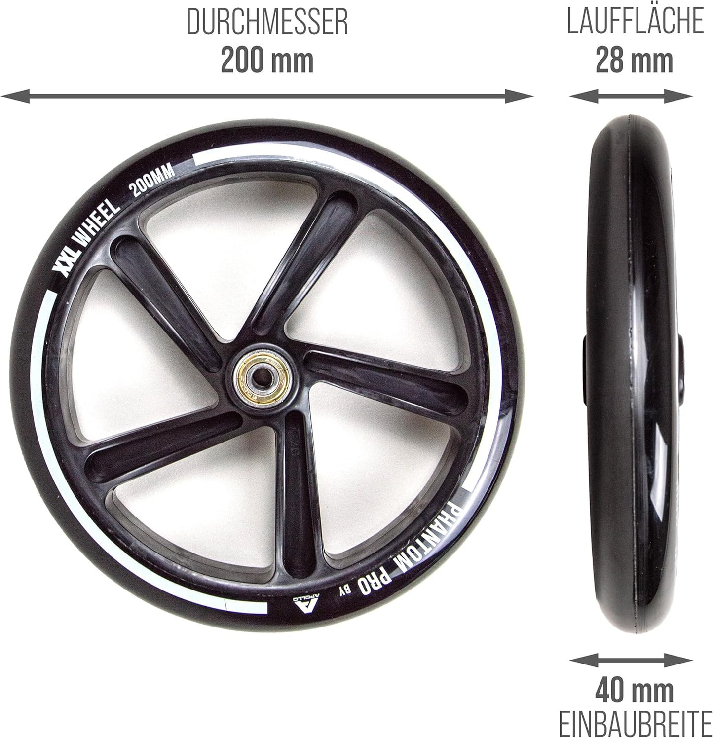 City Scooter Ersatzräder-Set, Ersatzräder 200mm - SCHWARZ