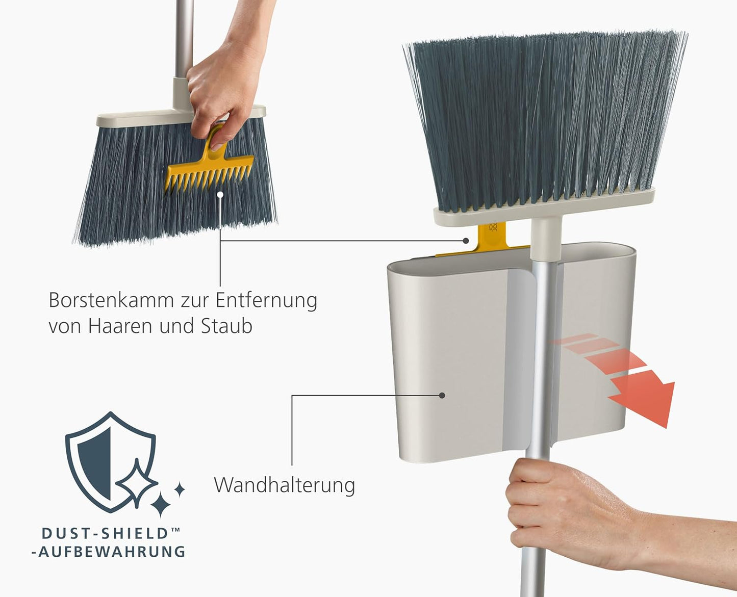 CleanTech Wandbesen mit verstellbarem Stiel und Besenabdeckung, Besen