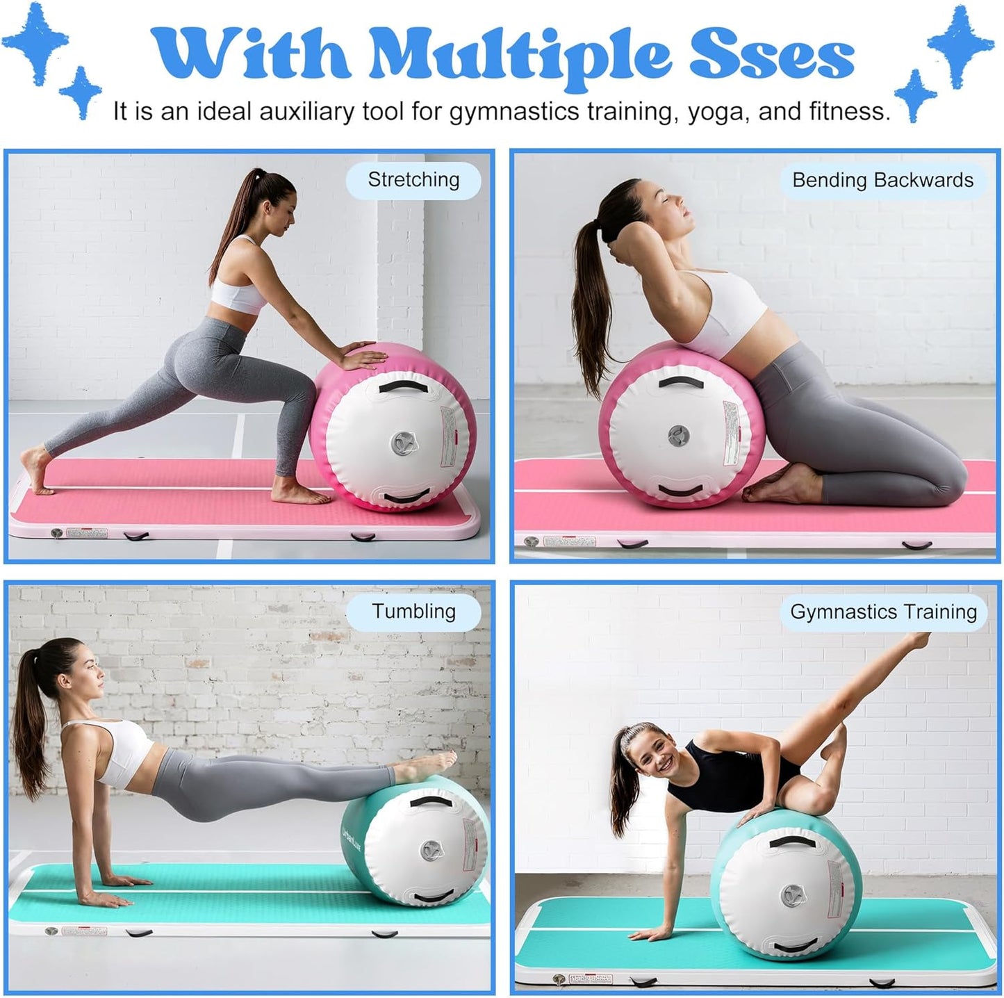 Aufblasbare Air Rolle für Gymnastik und Gleichgewichtstraining, Grün 100*60cm