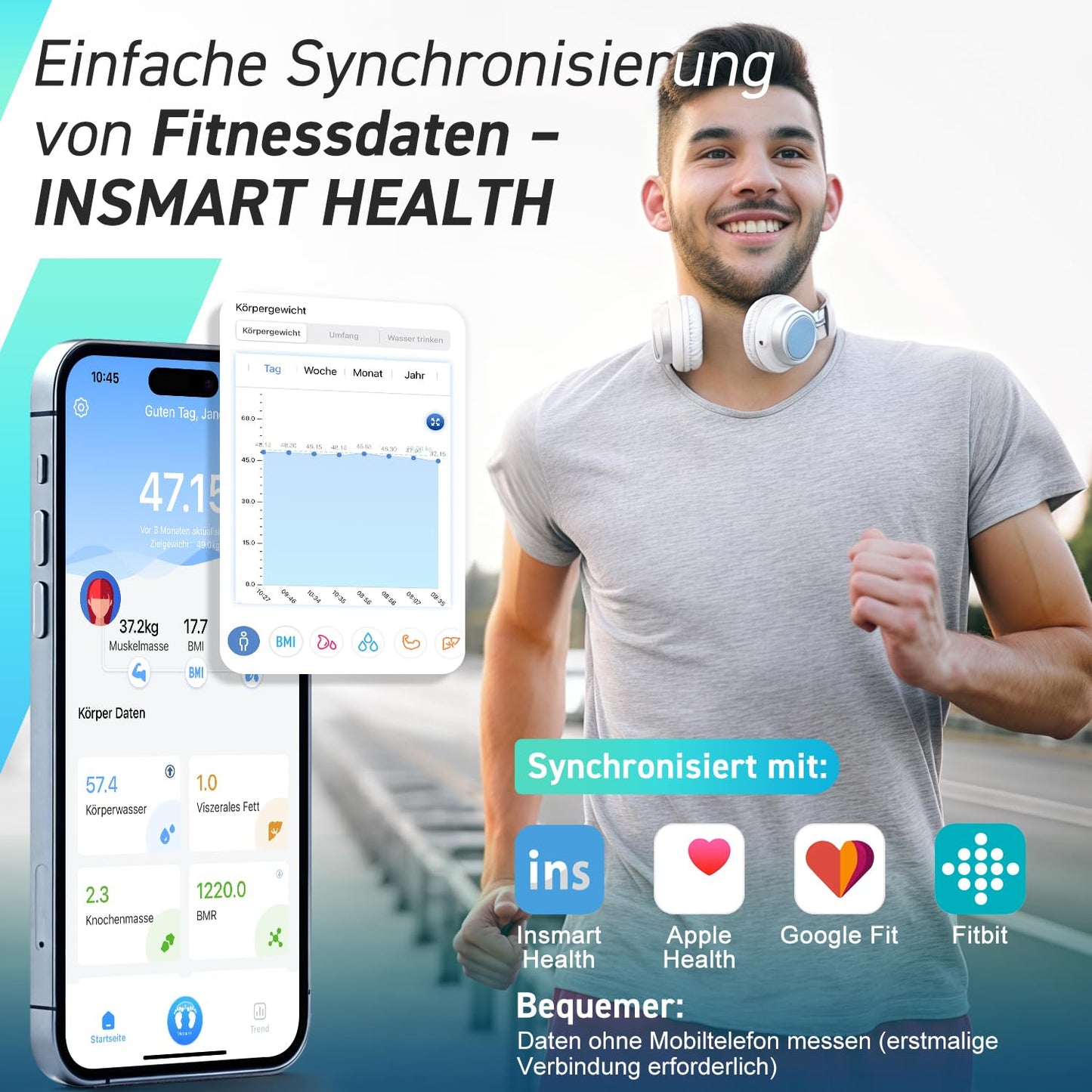 Smart Personenwaage mit App & Bluetooth, Blau-1