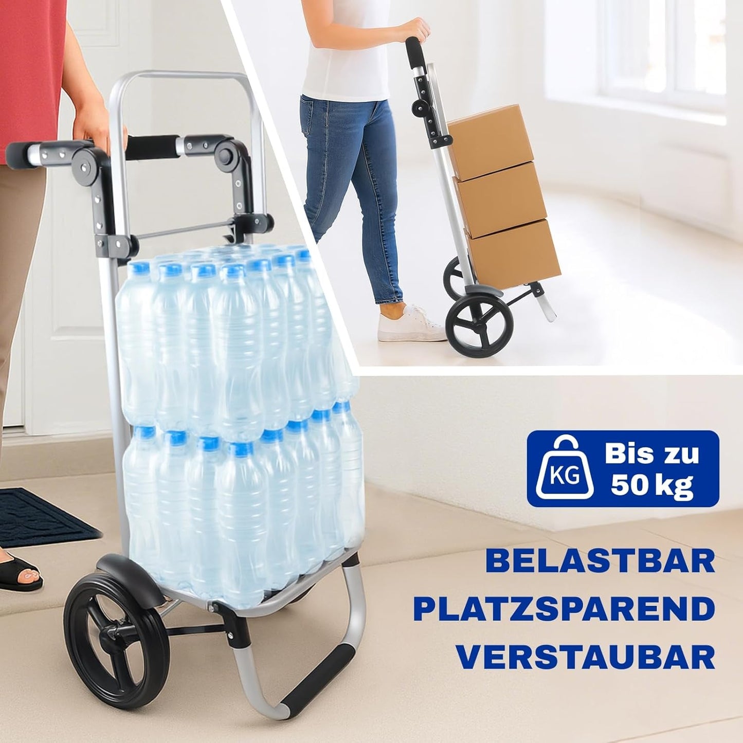 Ergonomischer, klappbarer 3-in-1 Einkaufswagen mit 56L Tasche, Dunkelgrau