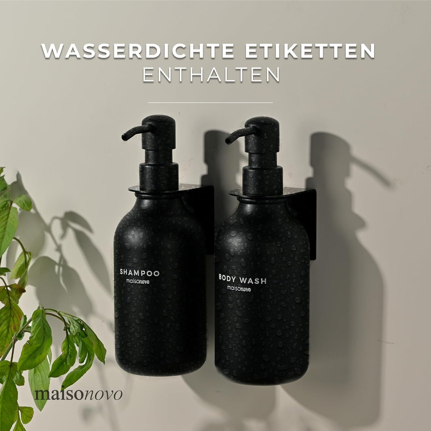 3er Set Shampooflaschen zum Befüllen mit Wandhalterung, Schwarz 3er Set