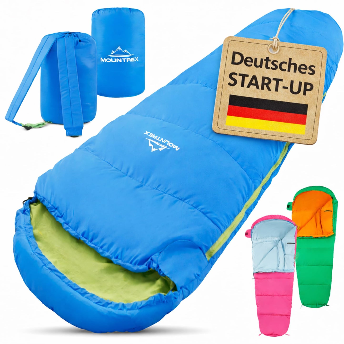 Kinderschlafsack mit Baumwollfutter, Blau/Grün 175 x 70 x 45cm