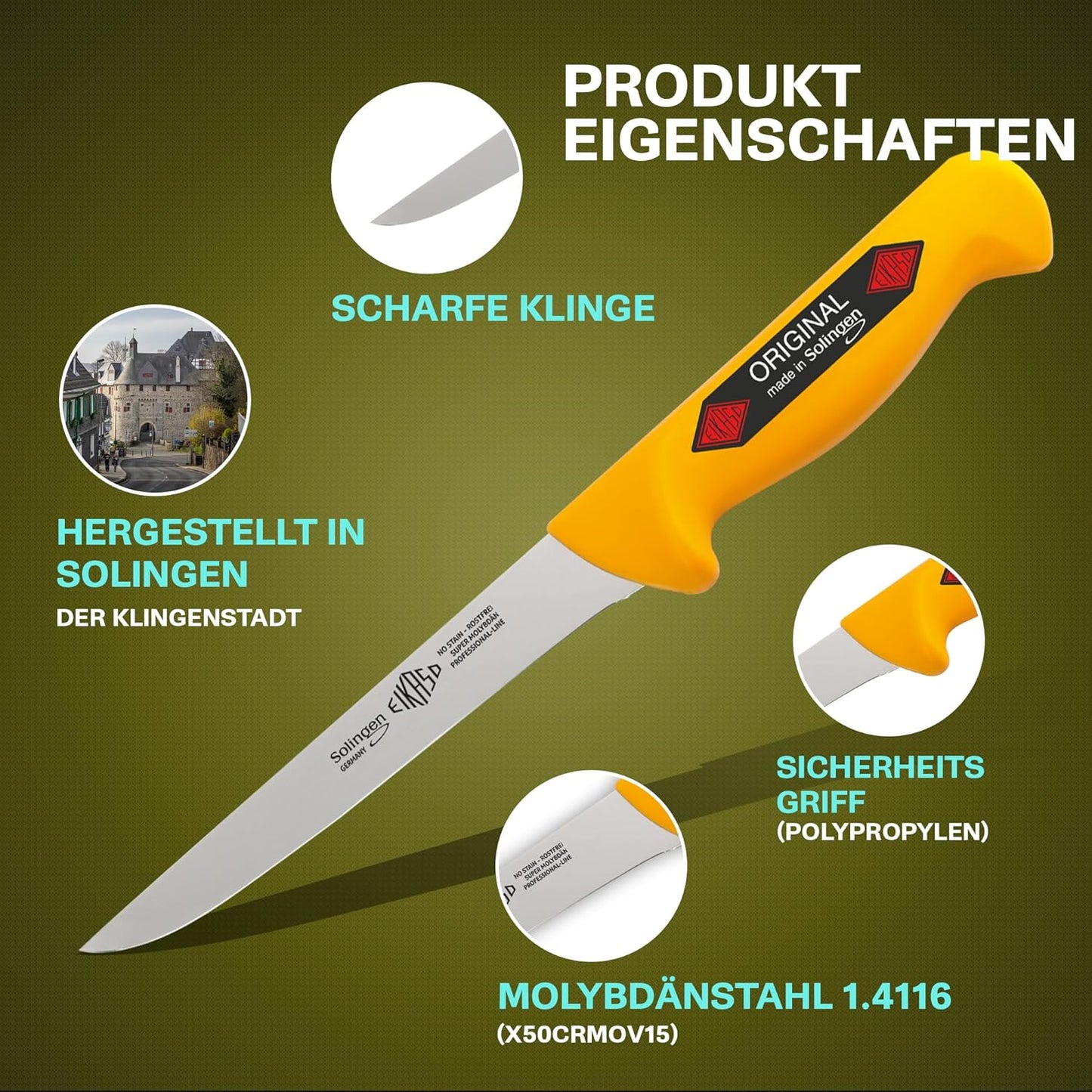 3-teiliges Metzgermesser-Set, Gelb