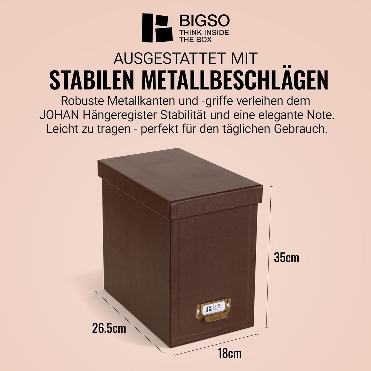 Hängeregisterbox für A4-Dokumente mit Deckel, Recycling-leder 35,0 x 18,5 x 27,0 cm