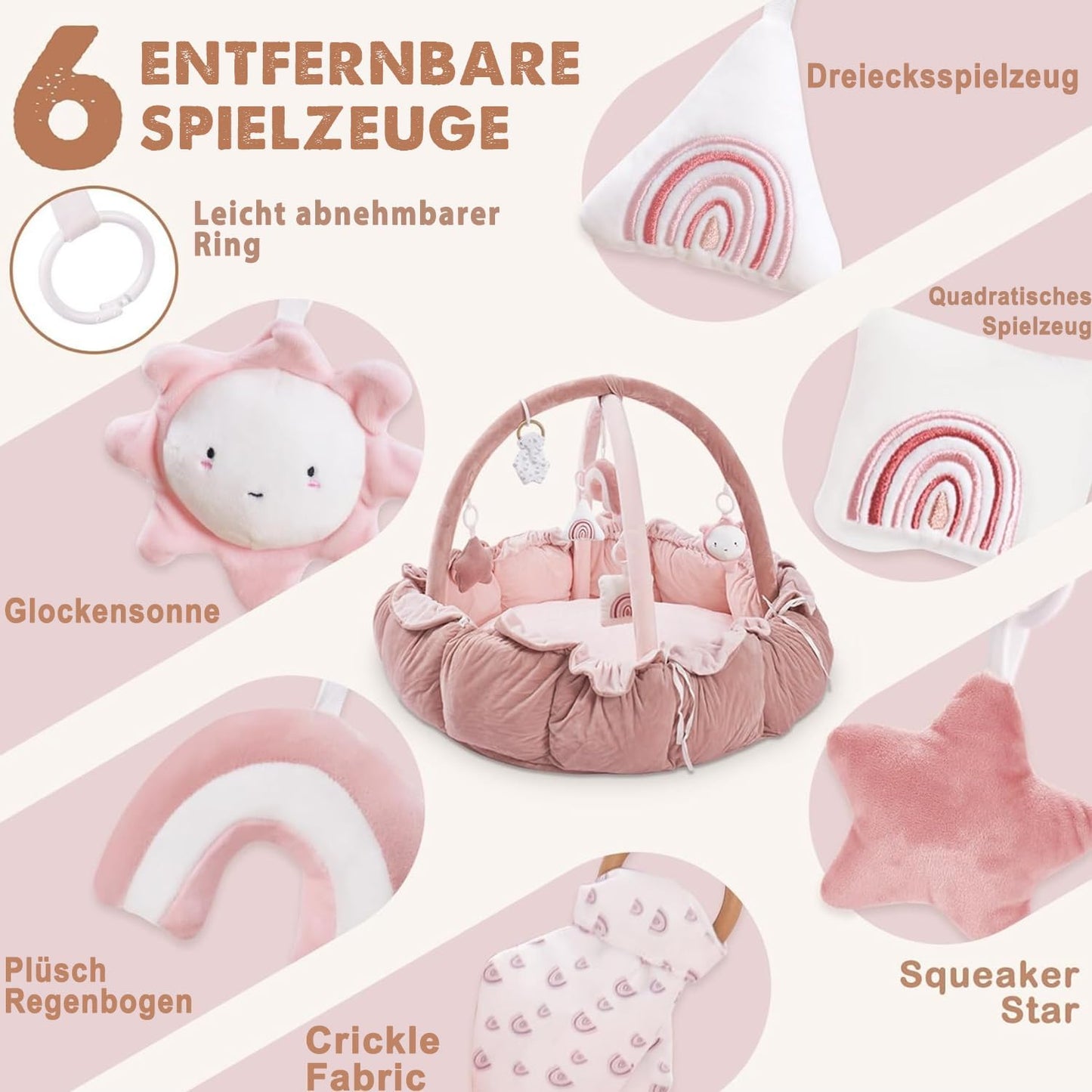 Baby-Spielbogen mit Spieldecke, Hellrosa