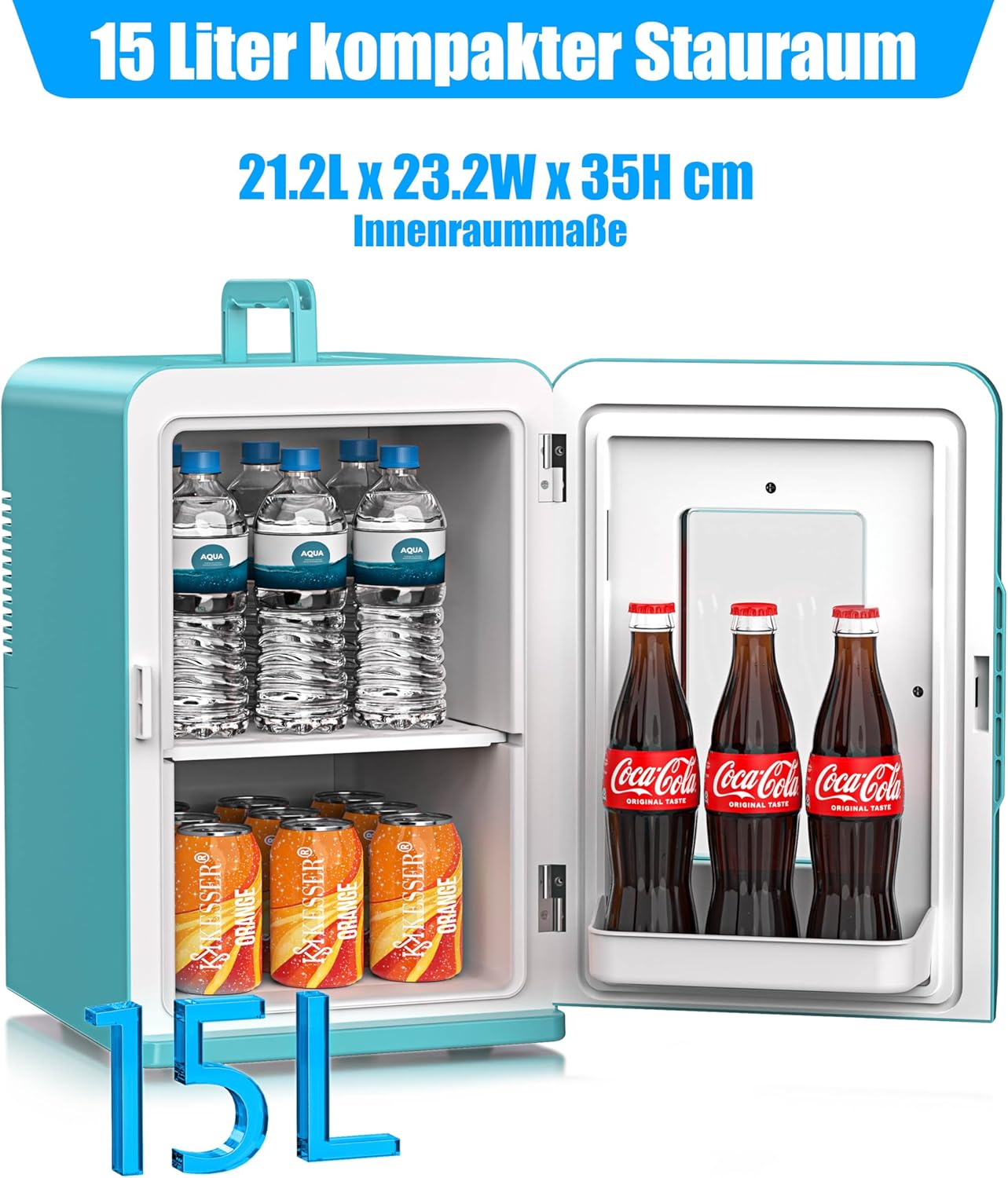 2in1 Mini Kühlschrank mit Kühl- und Heizfunktion, 15L Hellblau