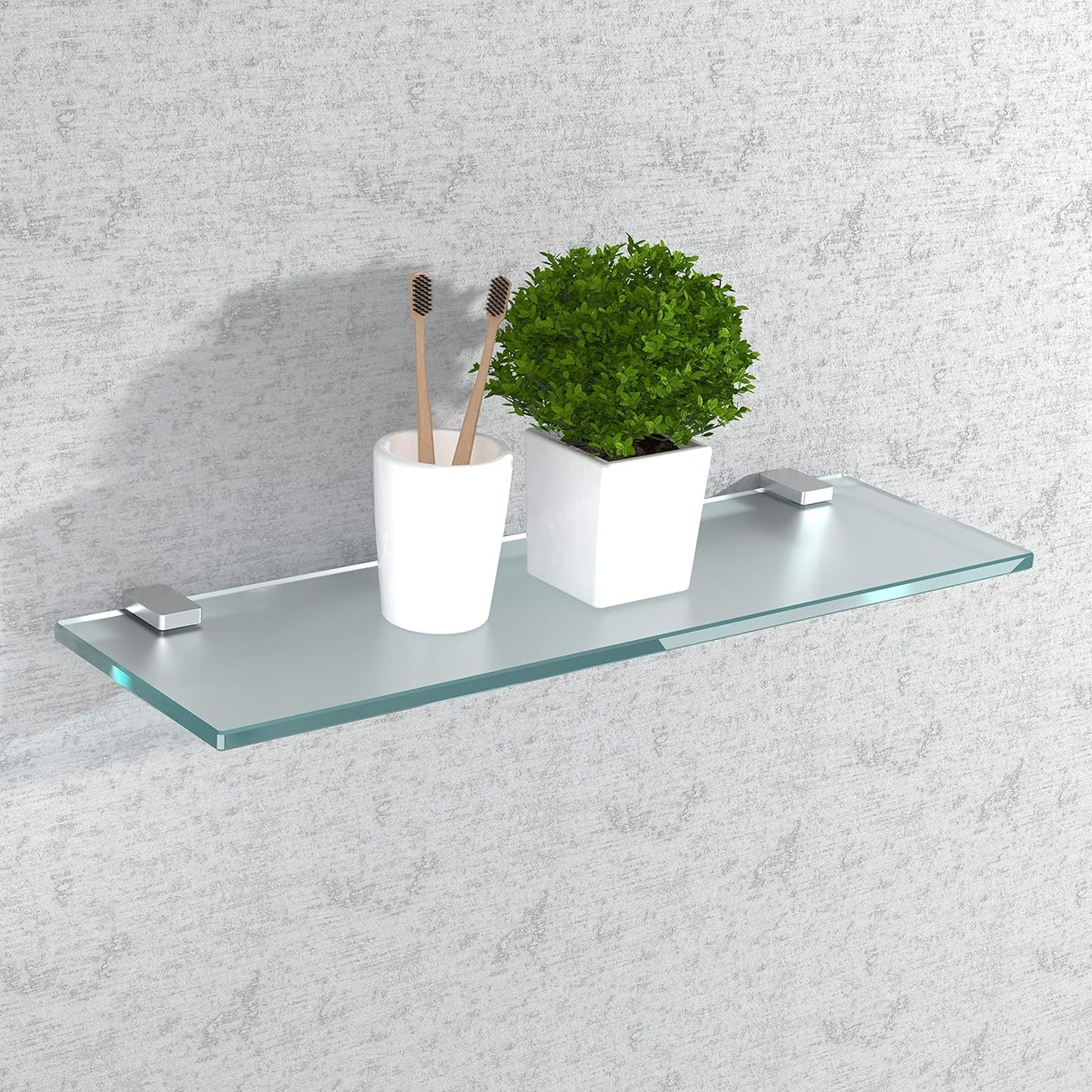 Glasregal mit Halterung - Wandregal 50x12cm, Mattglas, 50x12cm Mattglas + Halterung H - Edelstahl Optik