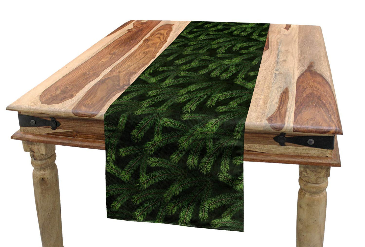 Winter Tischläufer mit Kiefern-Tannen-Motiv, 40 cm x 180 cm Dunkelgrün Karamell Grün